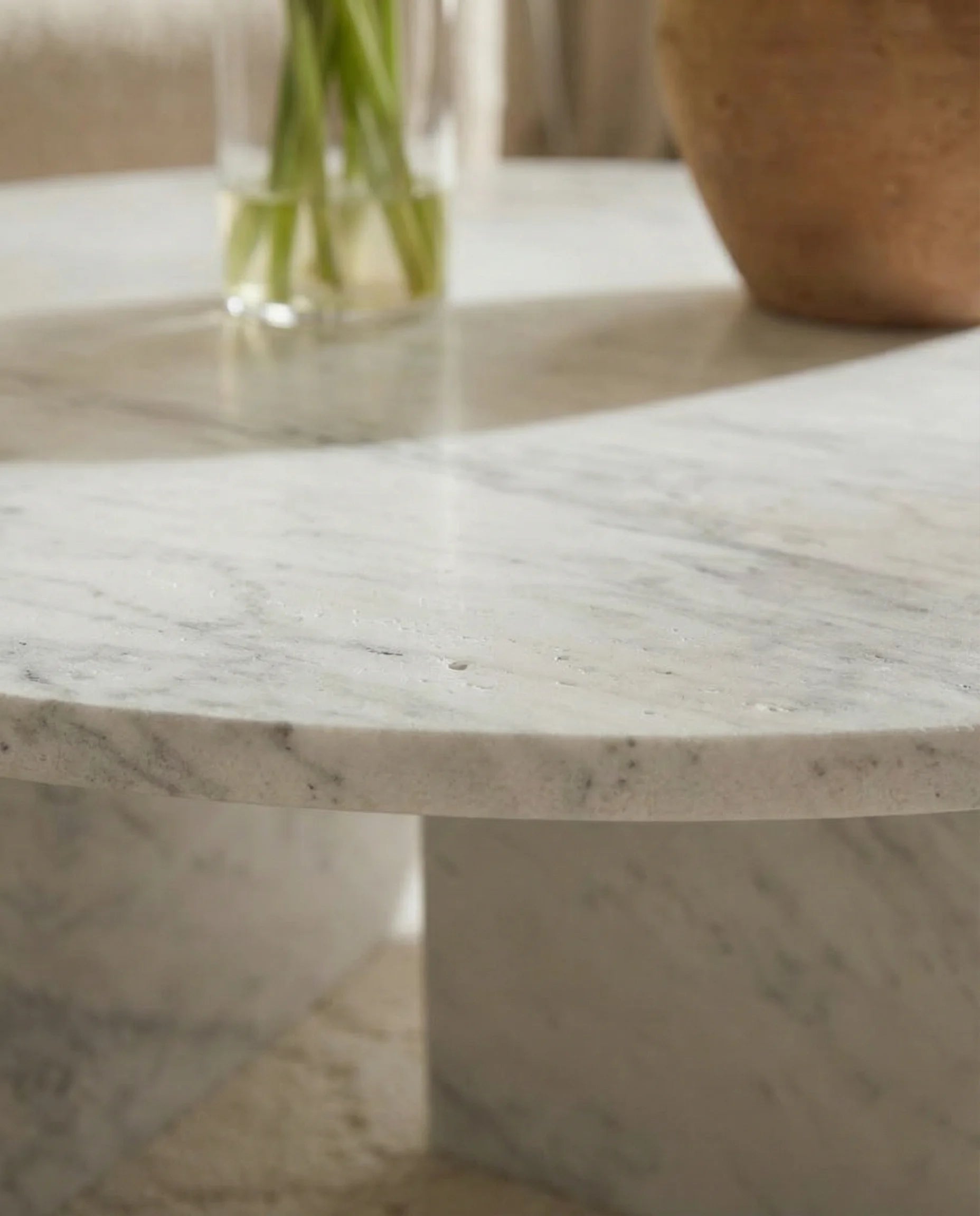 Dove Carrara Marble Coffee Table with Geometric Base