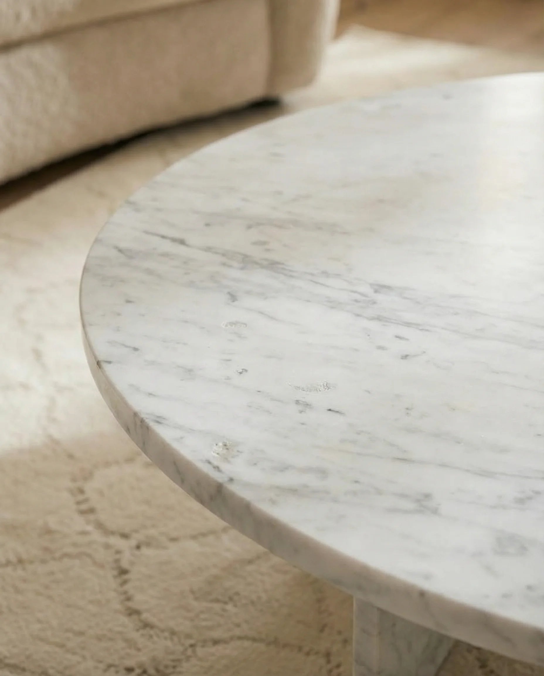 Dove Carrara Marble Coffee Table with Geometric Base