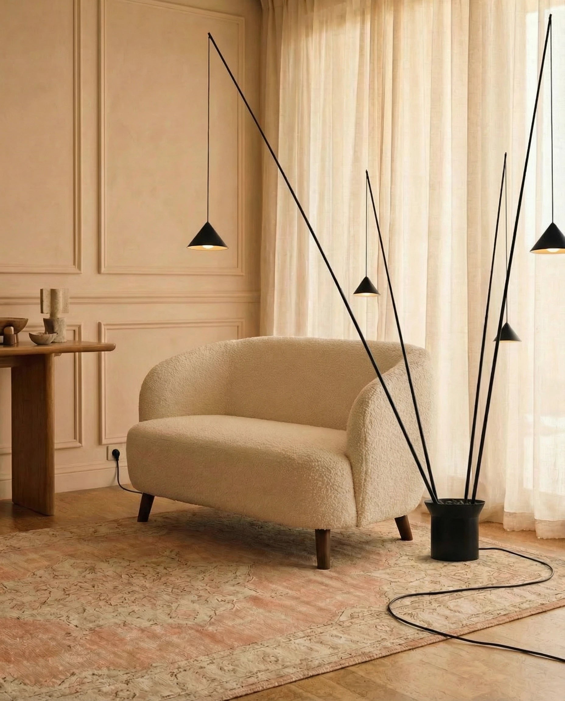 Dual Shade Fishing Arch Floor Lamp Black