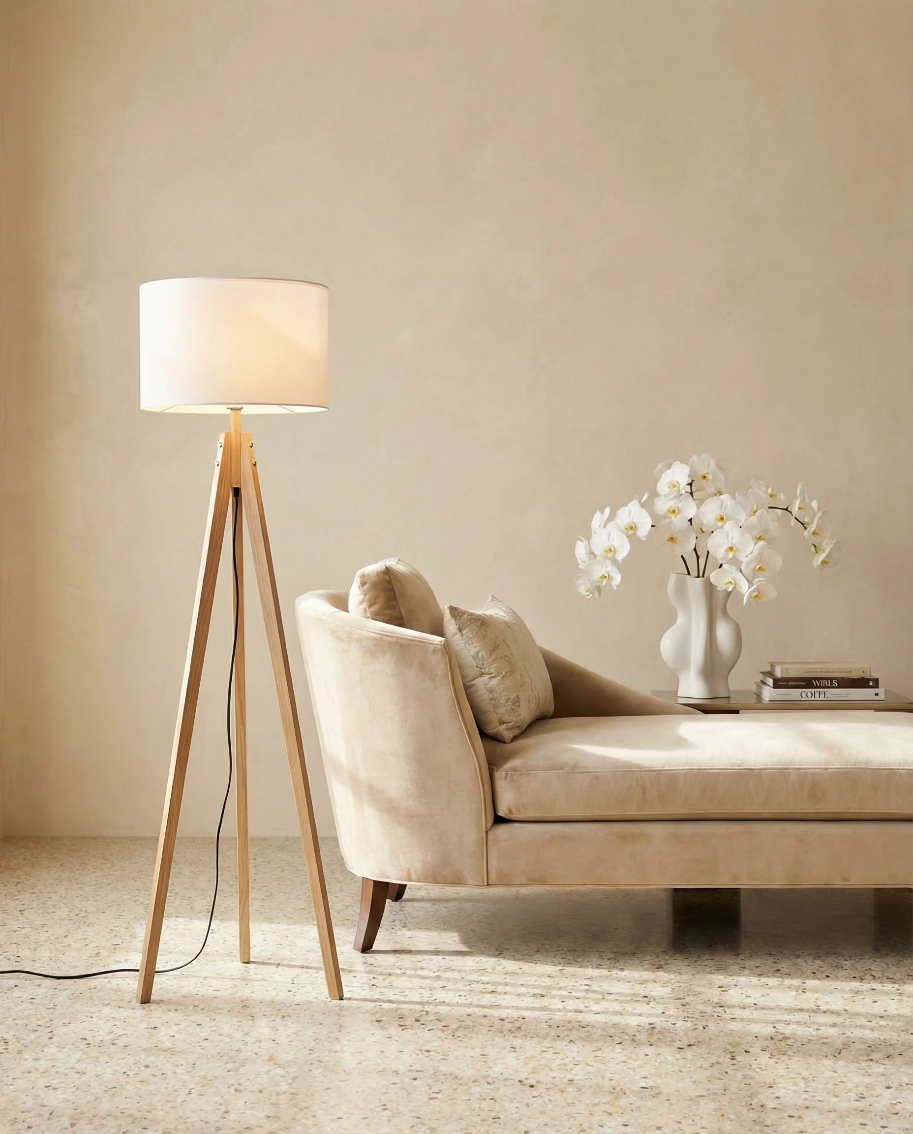 Elania Light Wood Tripod Floor Lamp