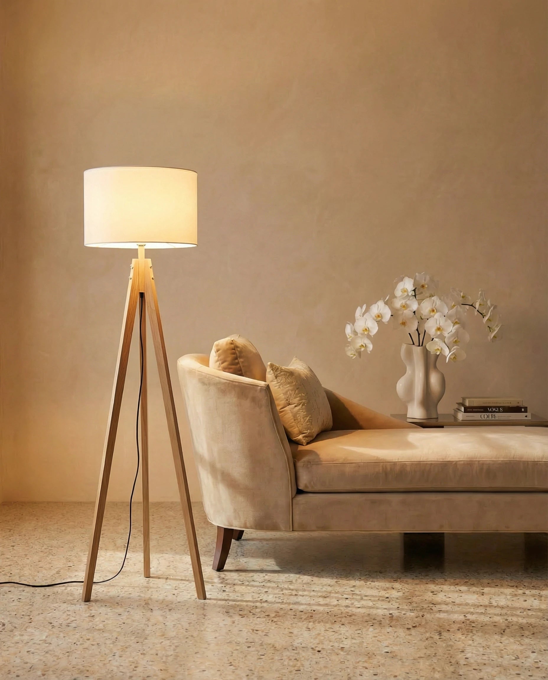 Elania Light Wood Tripod Floor Lamp