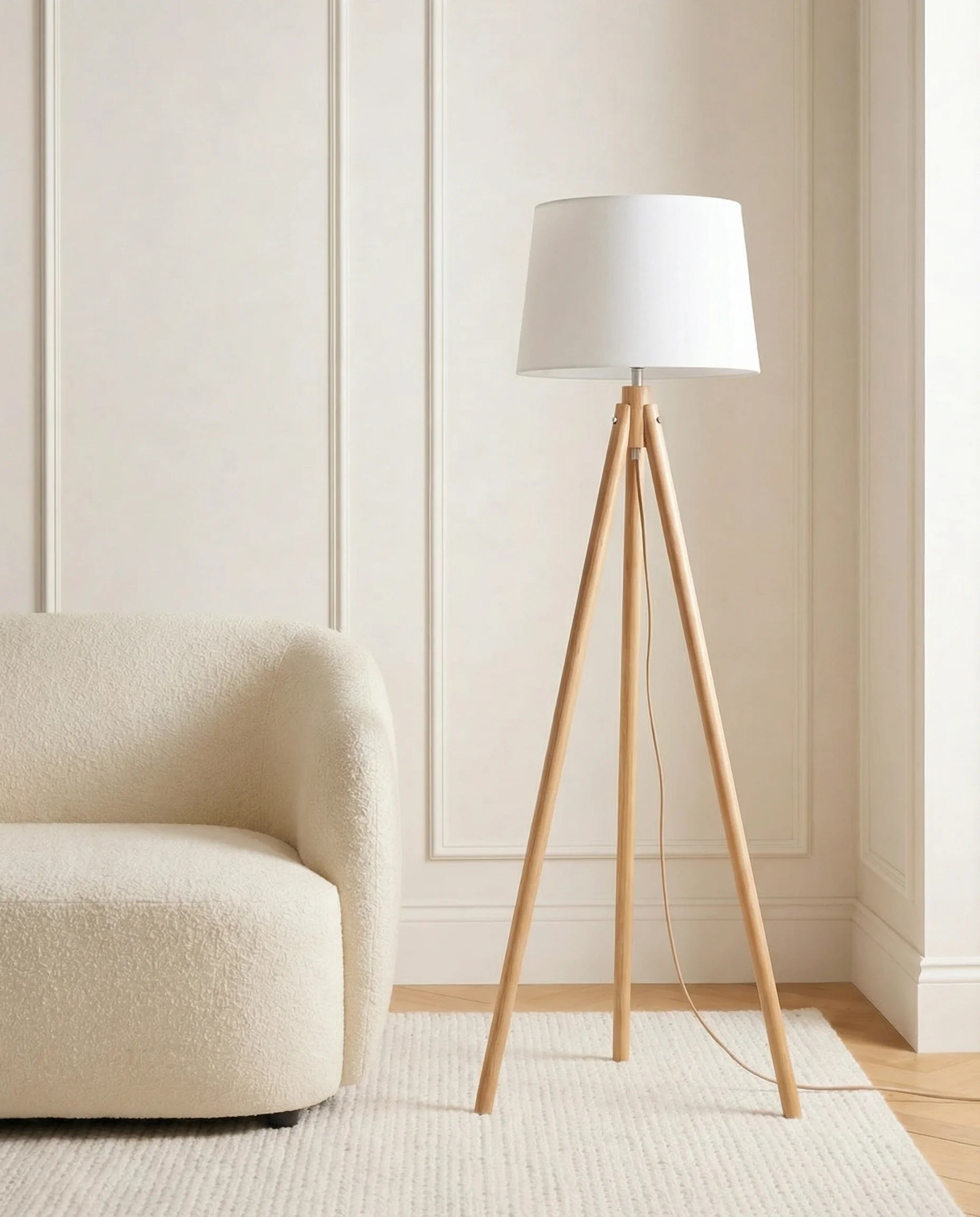 Elania Light Wood Tripod Floor Lamp