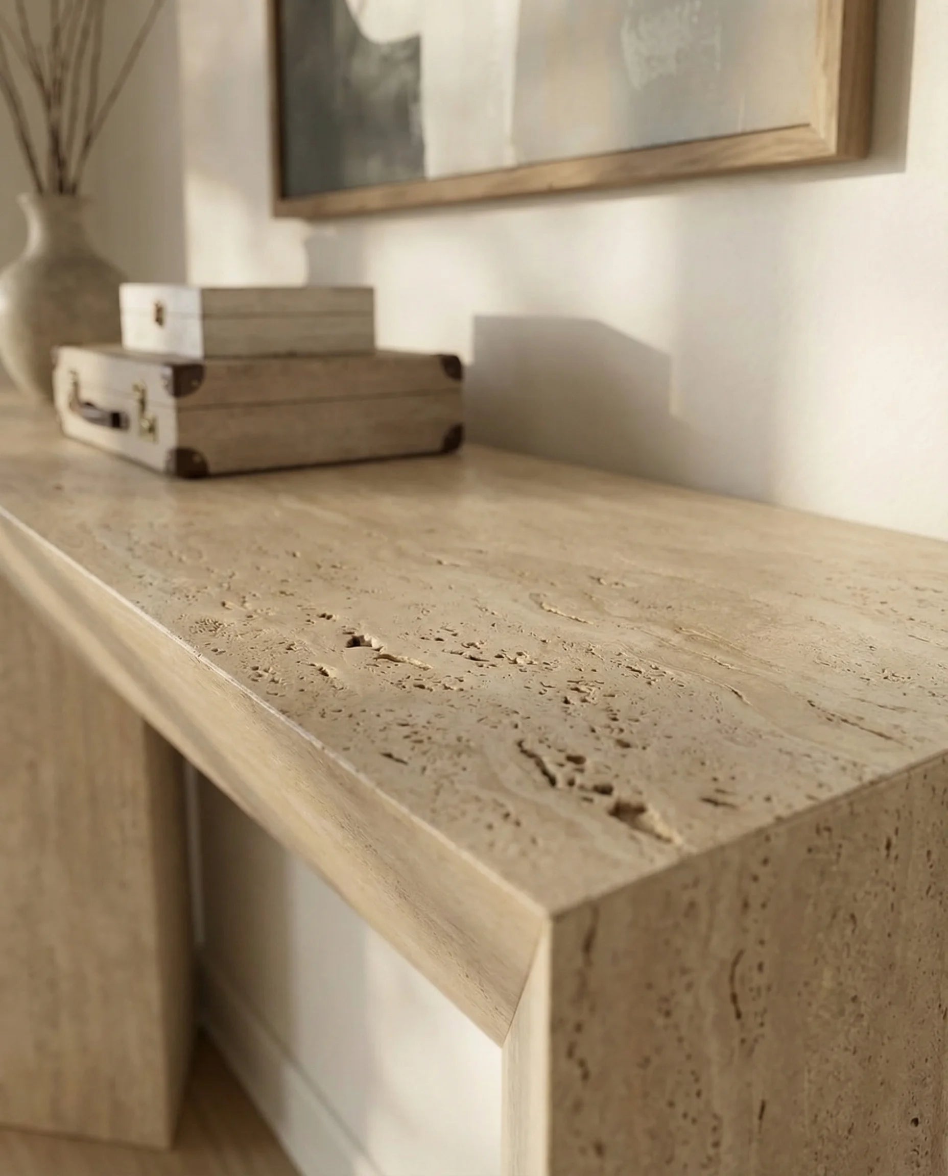 Ember Travertine Waterfall Console Table