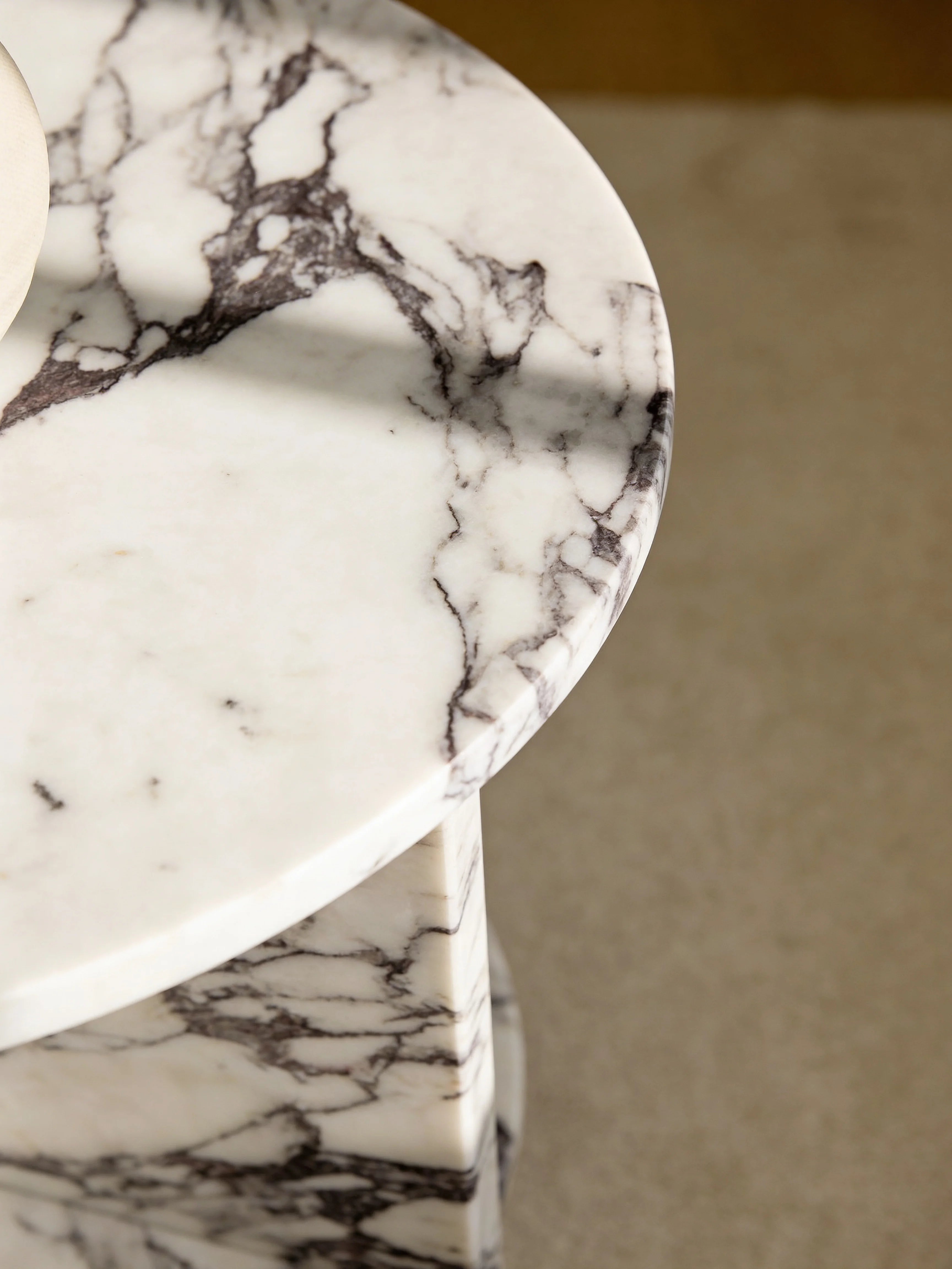 Exquisite Arabescato Marble Side Table with Shelf Half Moon