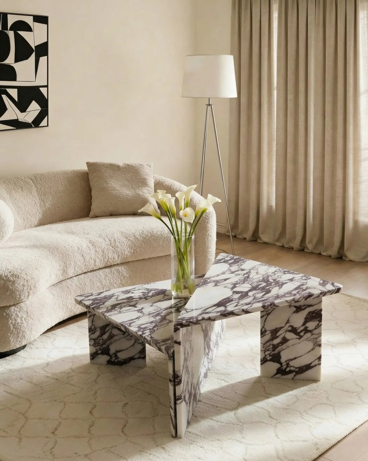 Free-form Calacatta Viola marble coffee table
