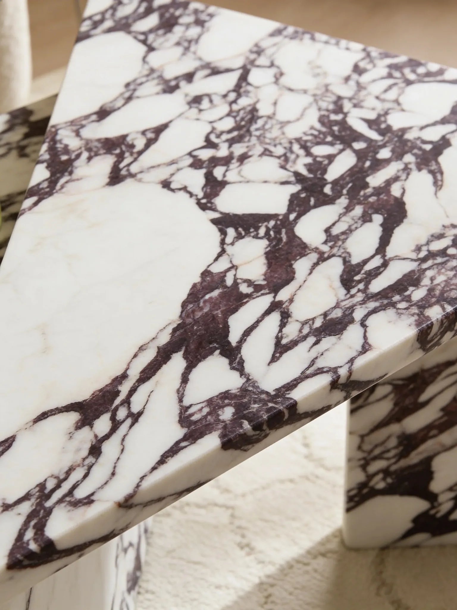 Free-form Calacatta Viola coffee table, full view