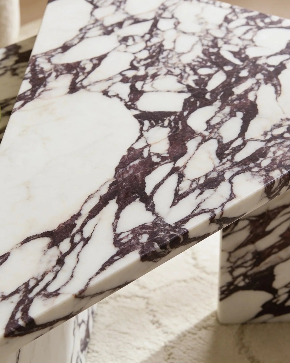 Free-form Calacatta Viola coffee table, full view