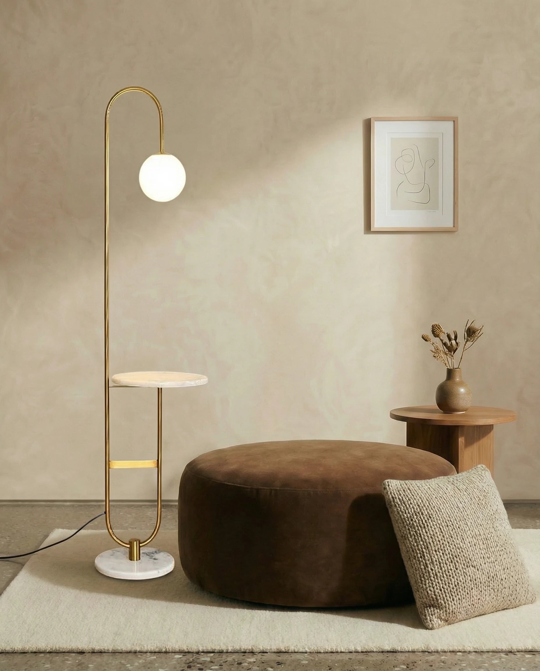 Giovanni 2-in-1 Gold Floor Lamp with Side Table