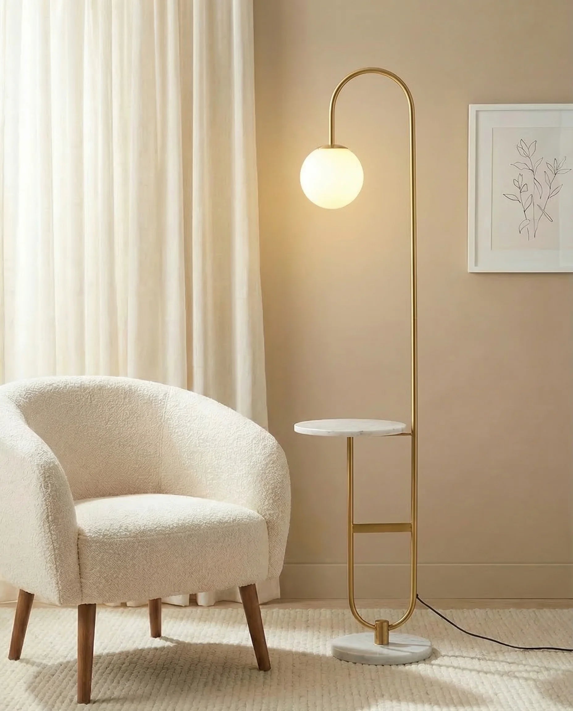 Giovanni 2-in-1 Gold Floor Lamp with Side Table