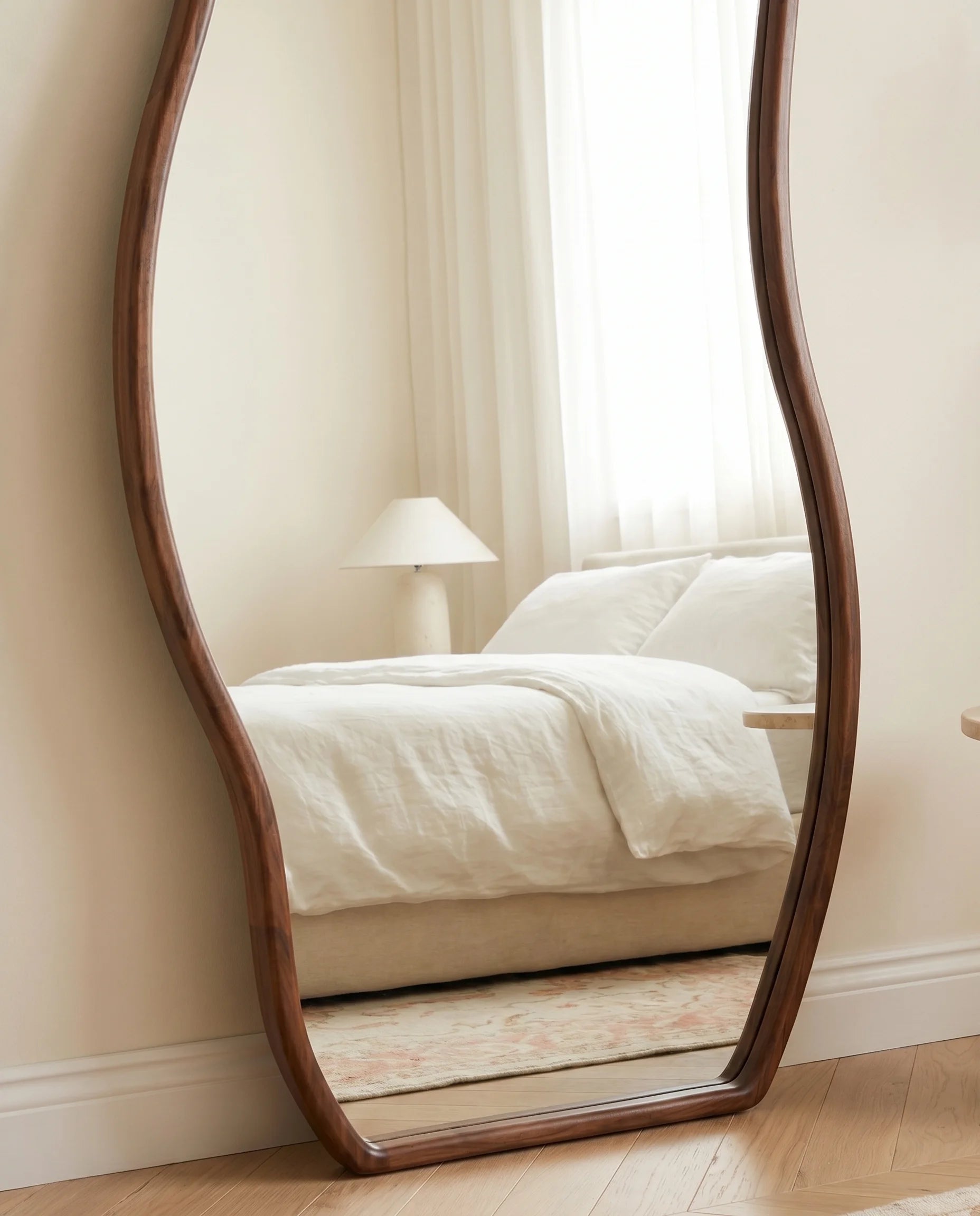 Hazel dark brown wavy dressing mirror in a Dubai bedroom