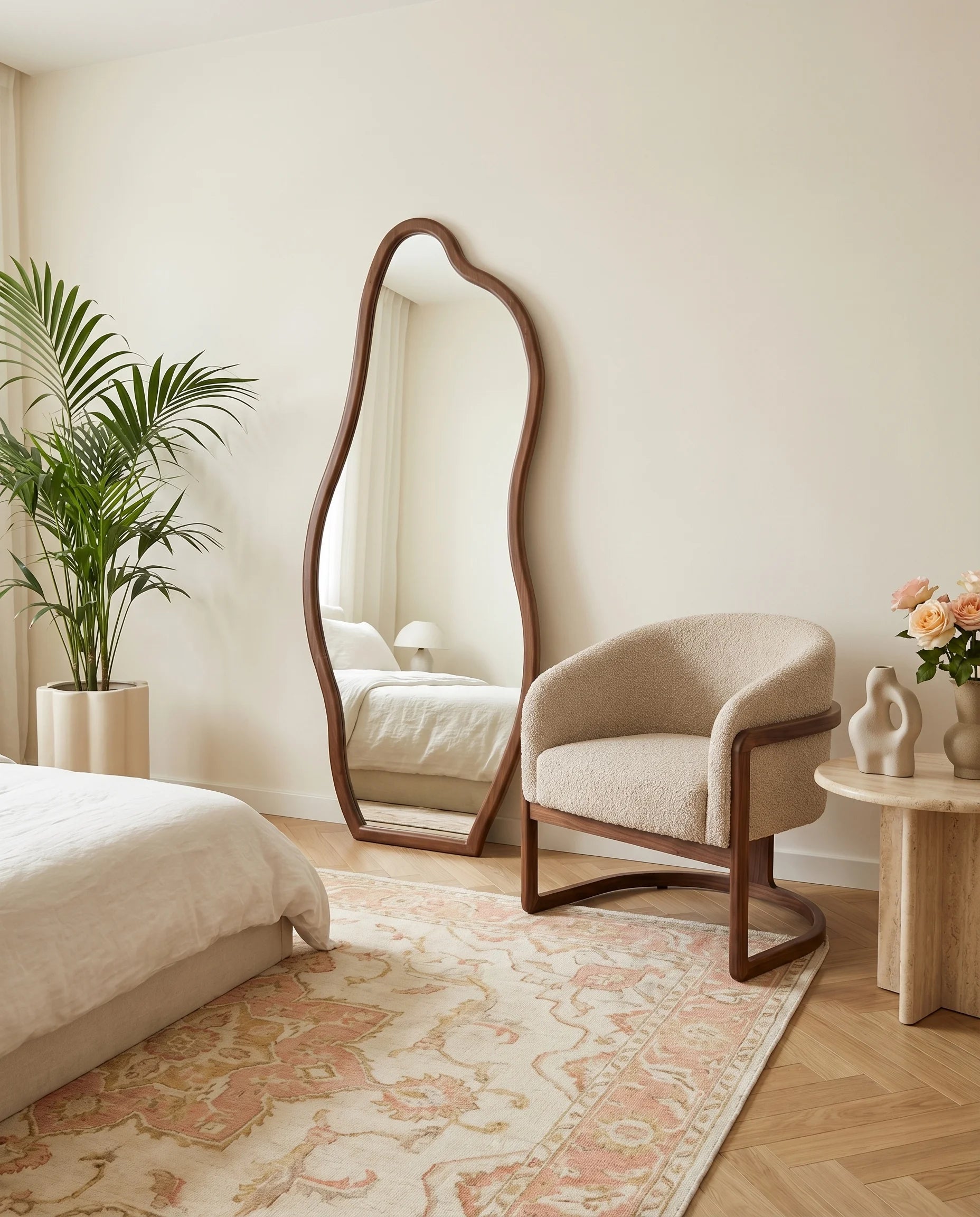Hazel dark brown wavy dressing mirror in a Dubai bedroom