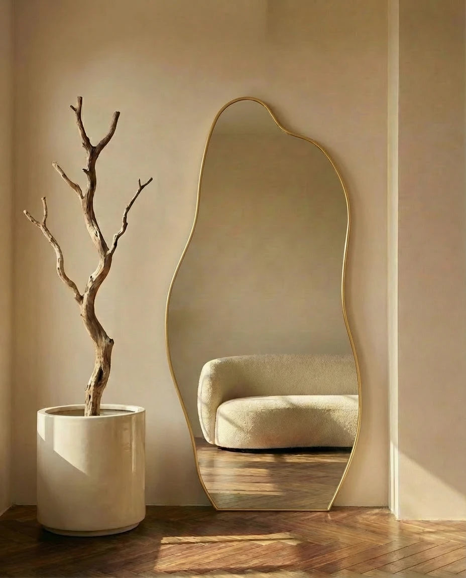 Helena Curvy Golden Framed Mirror with Stand