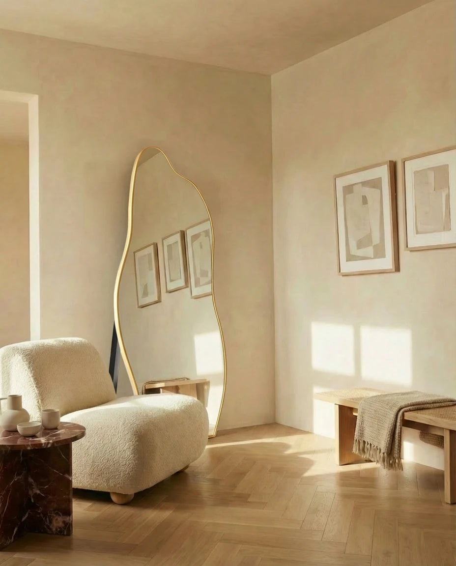 Helena Curvy Golden Framed Mirror with Stand