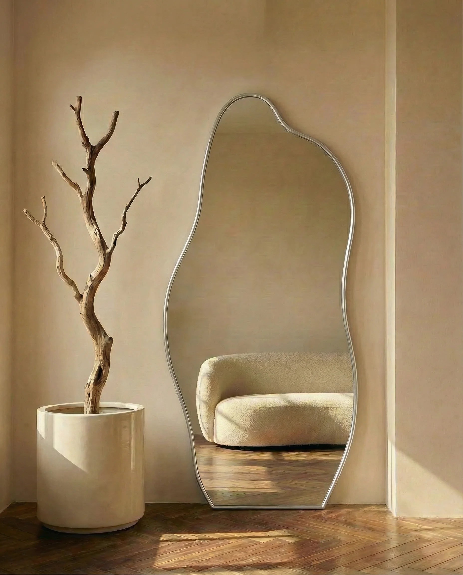 Helena Curvy Silver Framed Mirror with Stand