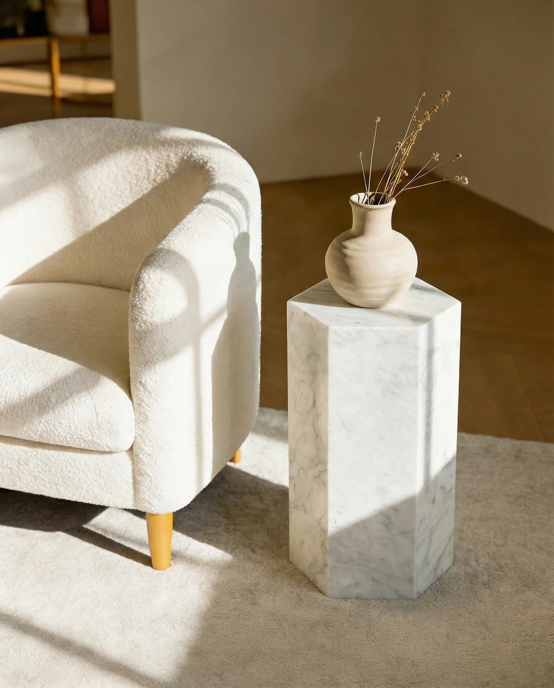 Hexagon Carrara Marble Side Table