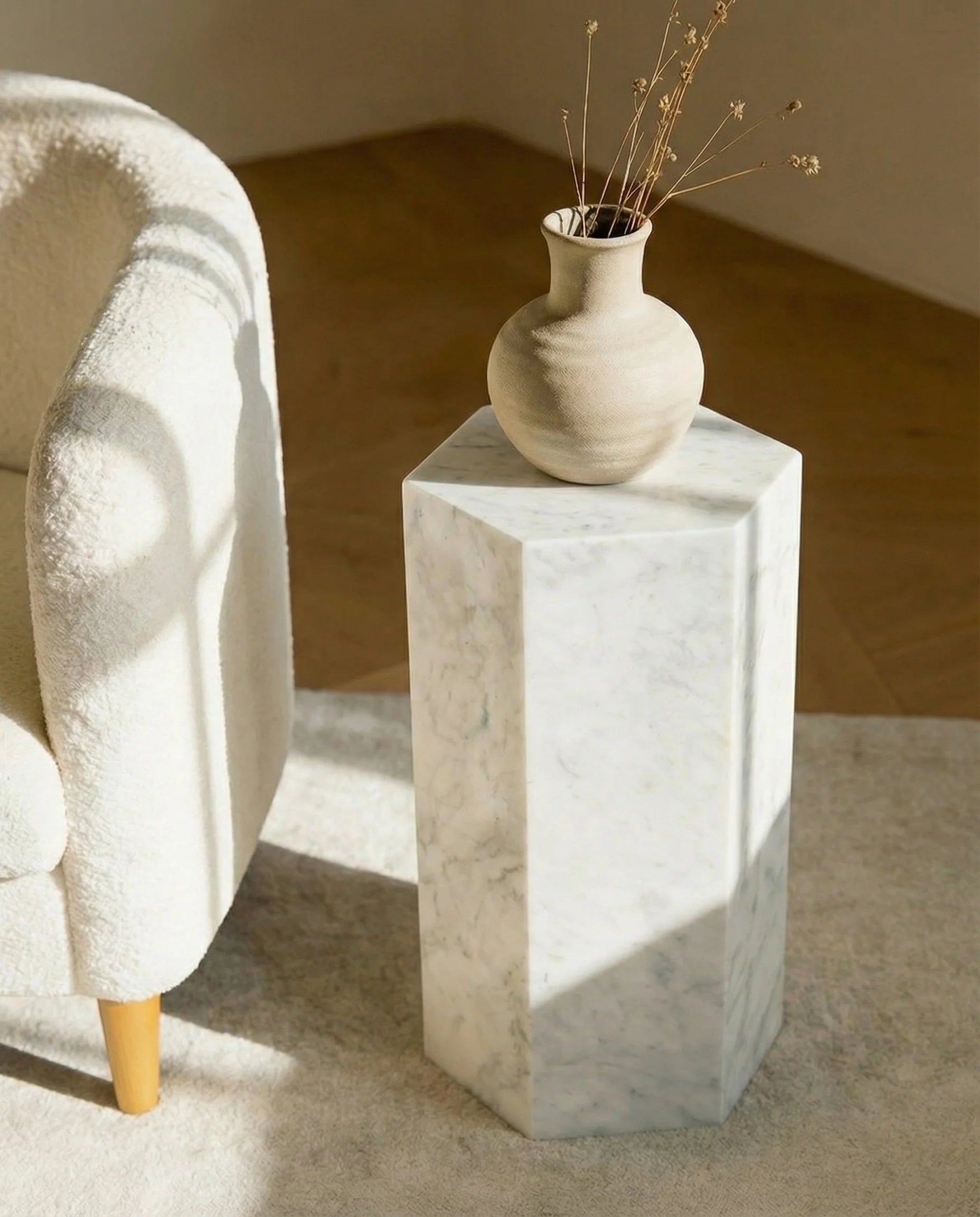 Hexagon Carrara Marble Side Table
