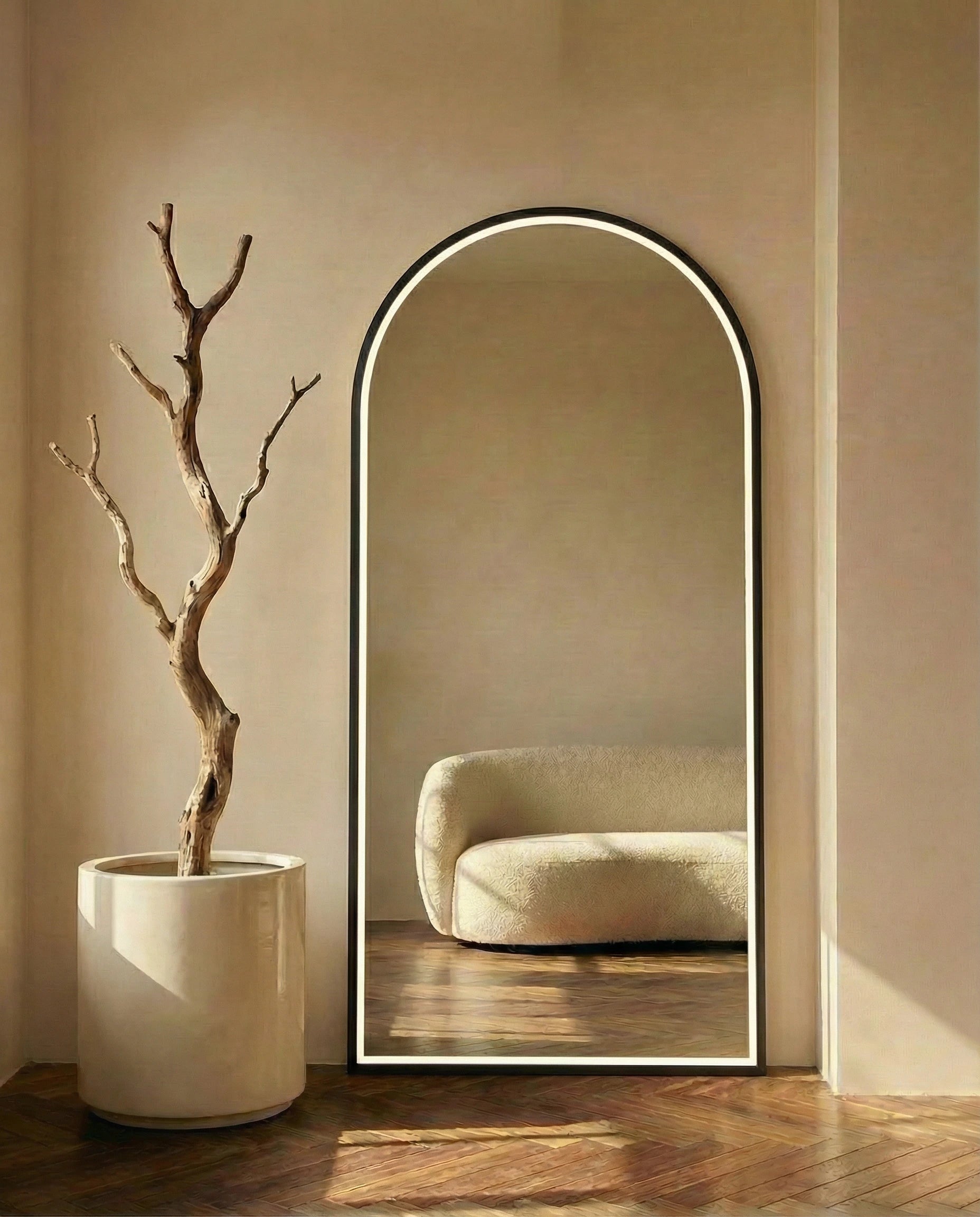 Iris LED Black Framed Arch Mirror
