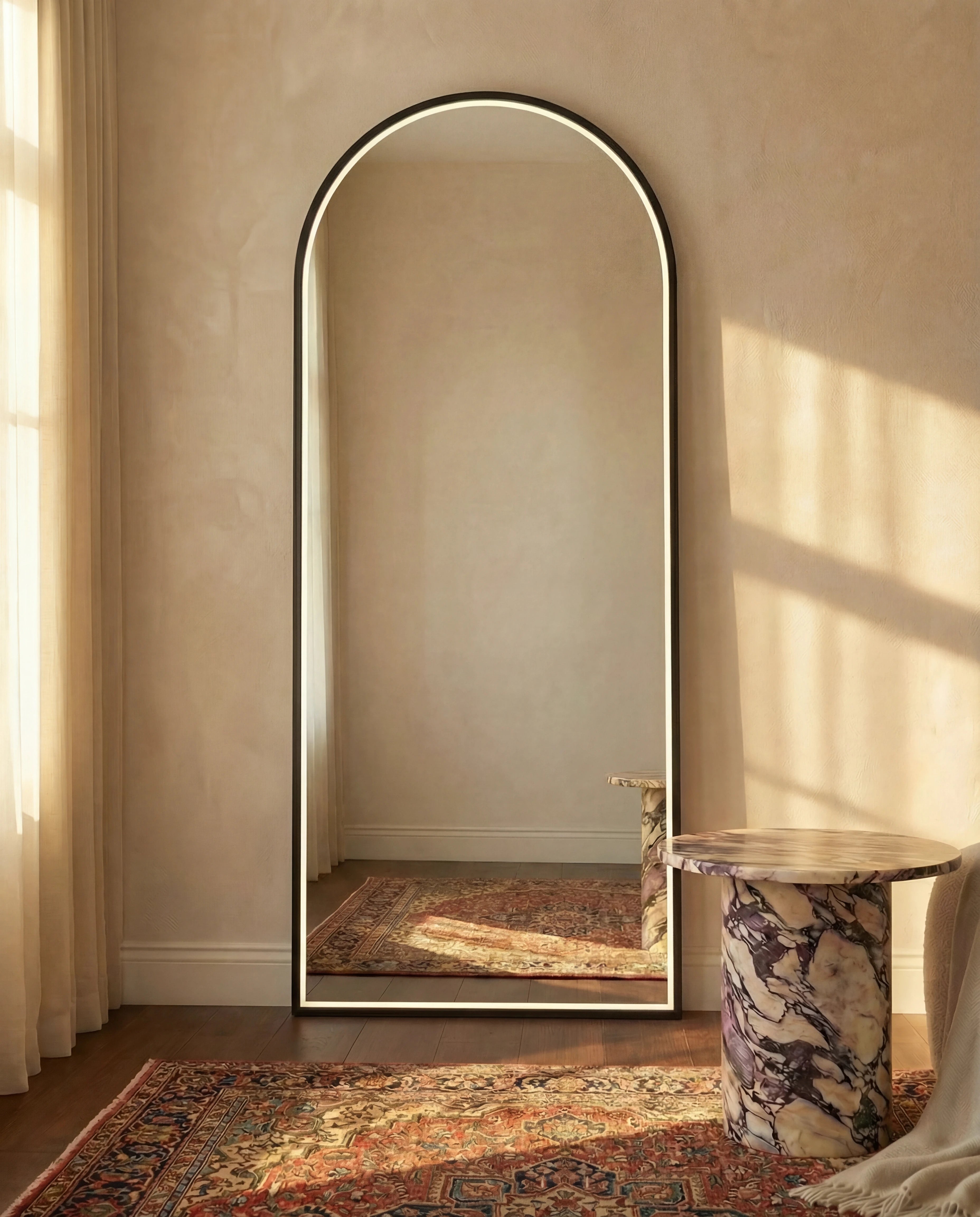 Iris LED Black Framed Arch Mirror