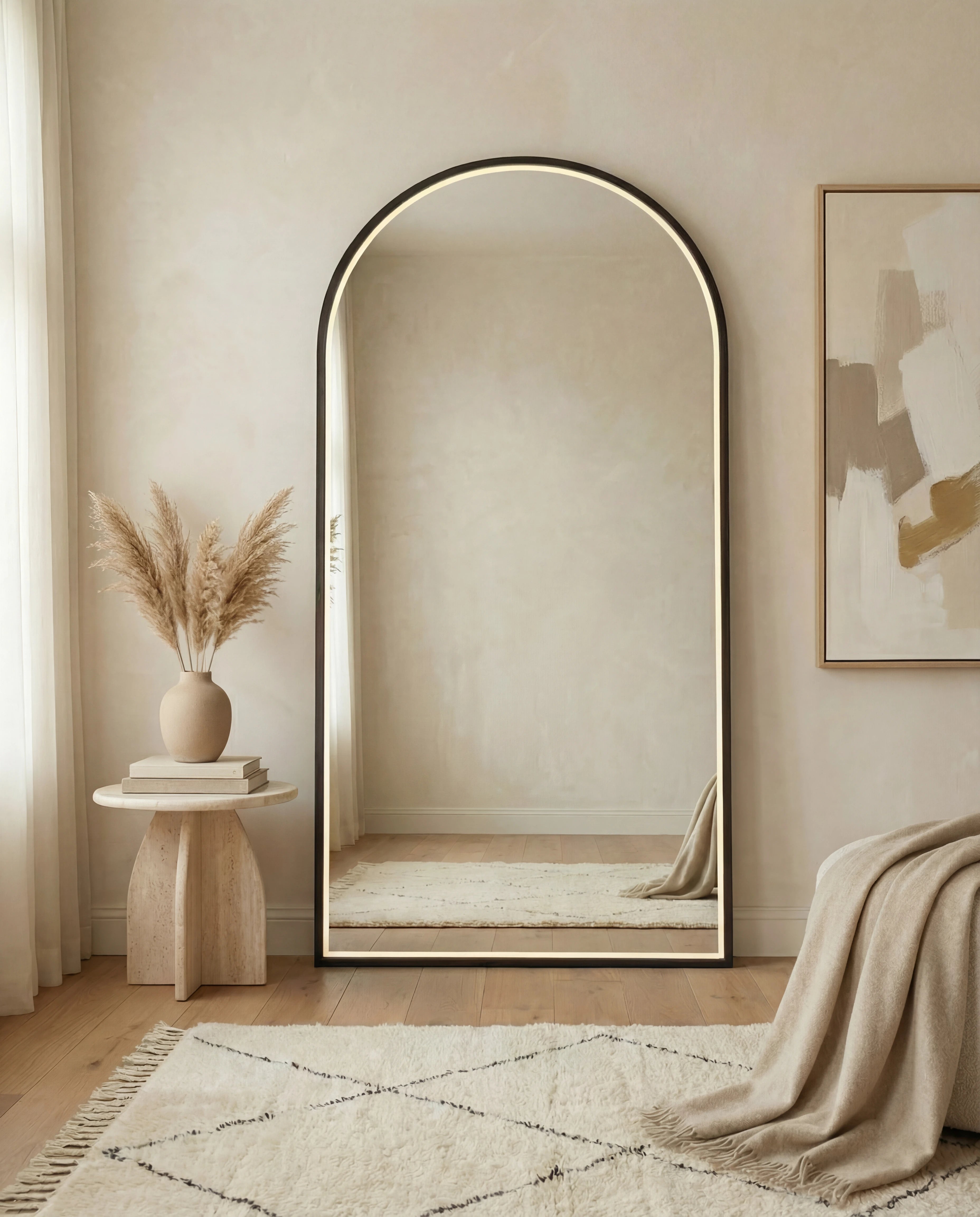 Iris LED Black Framed Arch Mirror