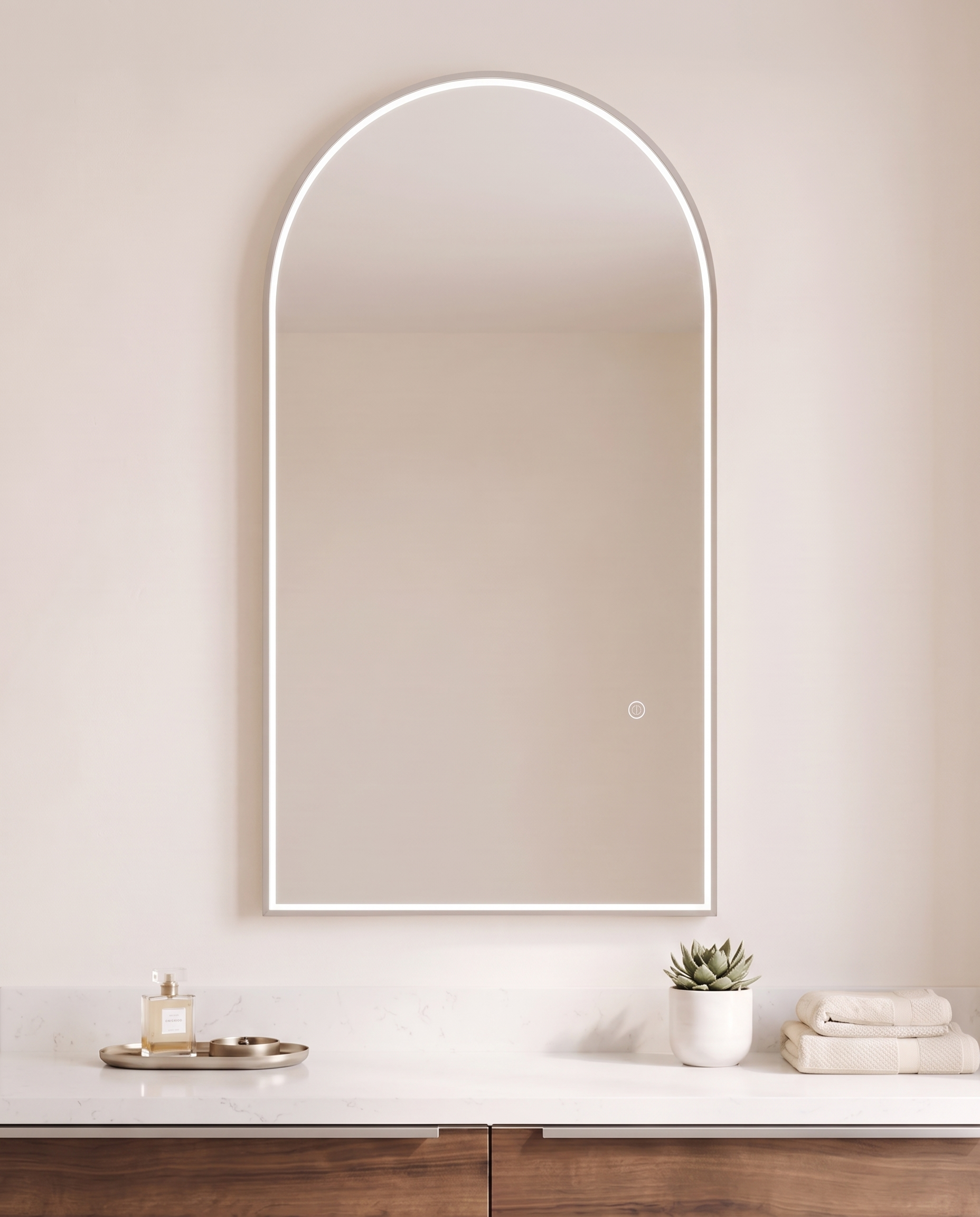 Iris Silver Inner Frame LED Arch Vanity Wall Mirror