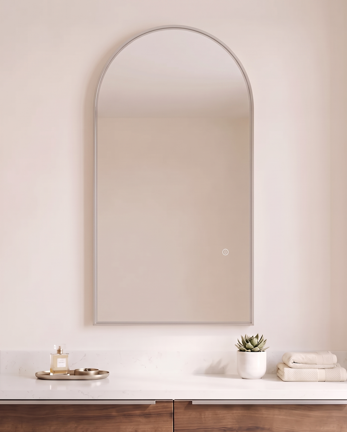 Silver Inner Frame LED Arch Vanity Wall Mirror