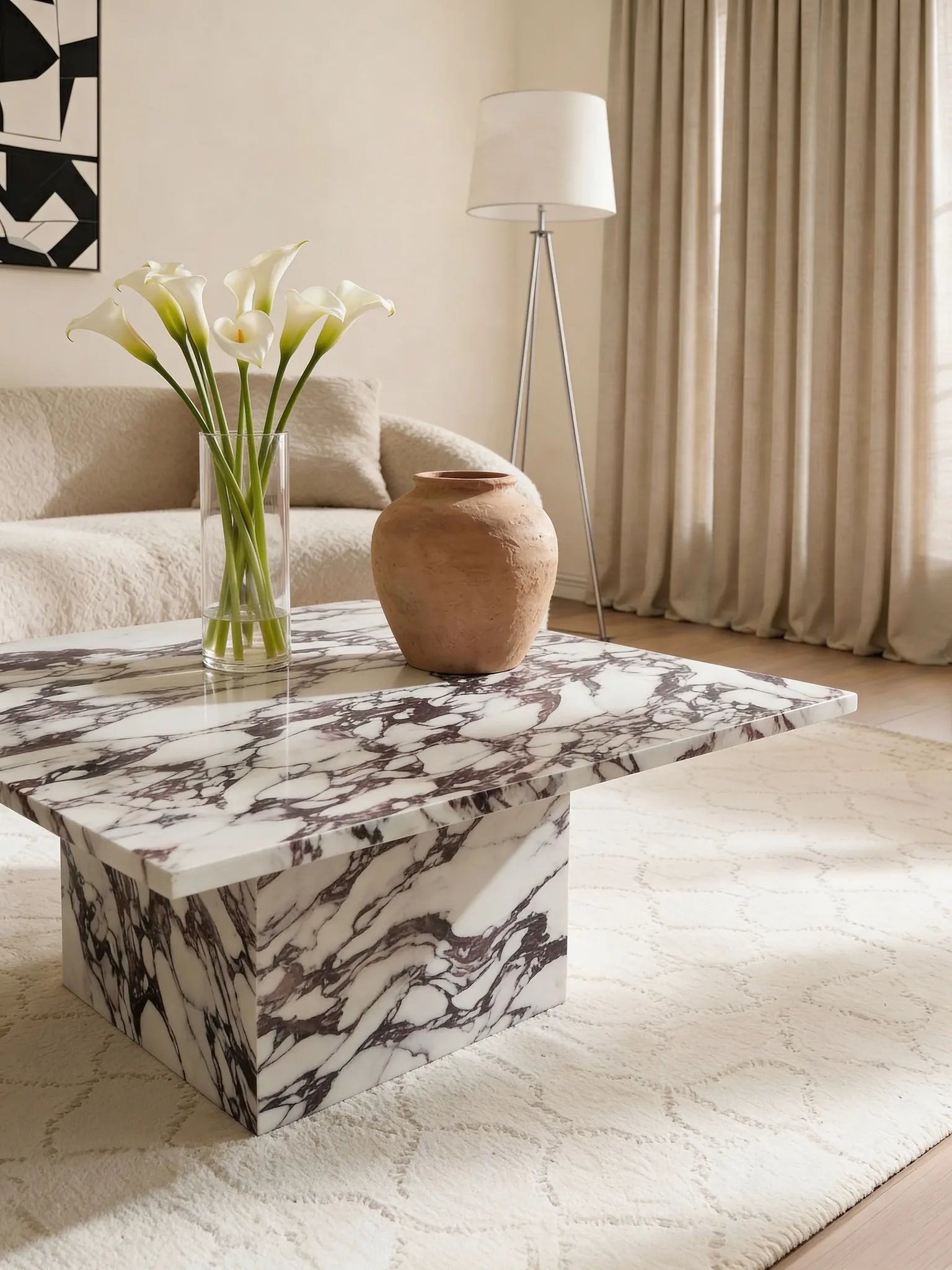 Square Italian Calacatta Viola marble coffee table