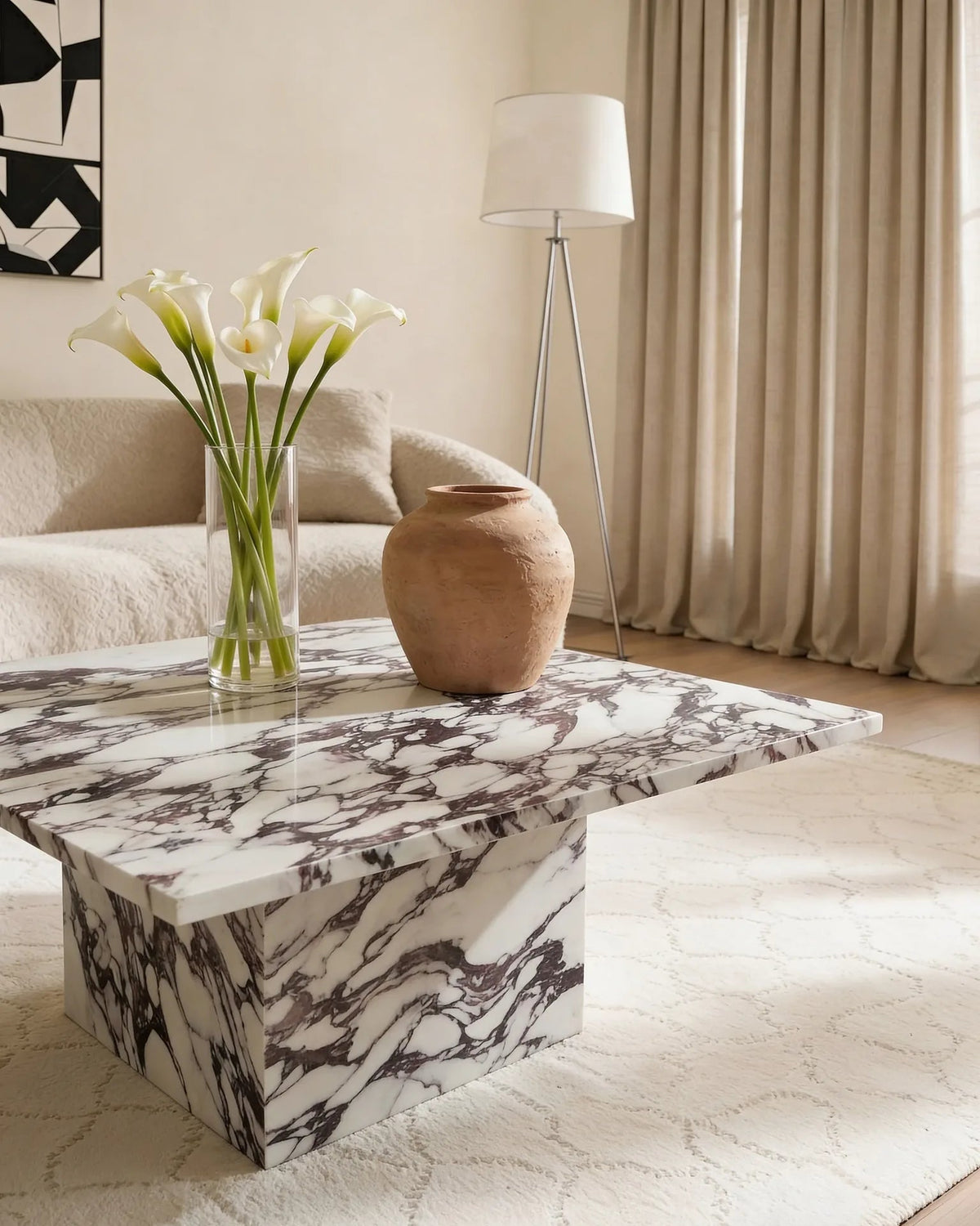 Square Italian Calacatta Viola marble coffee table