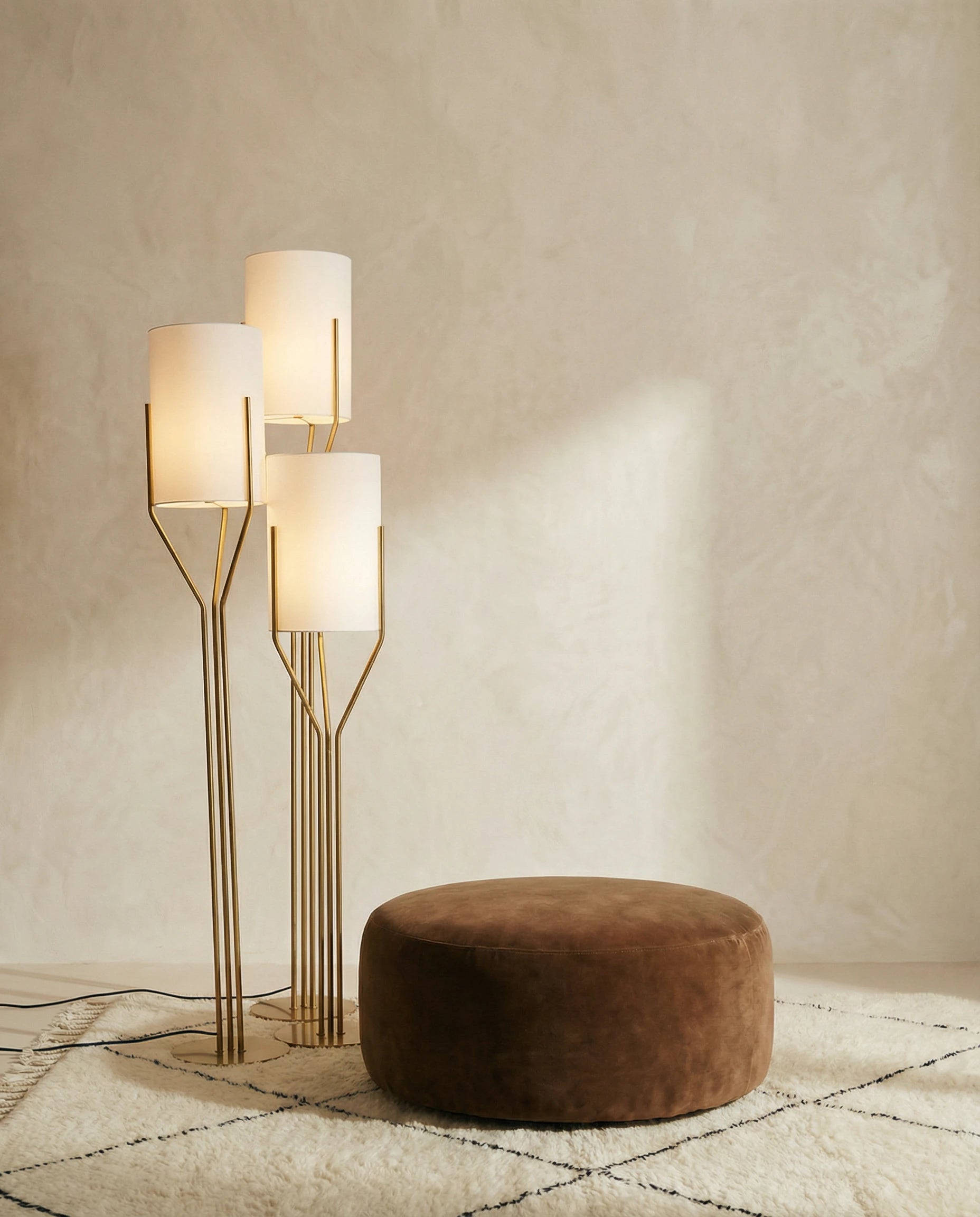 Ivory & Gold Torch Floor Lamp Trio Set