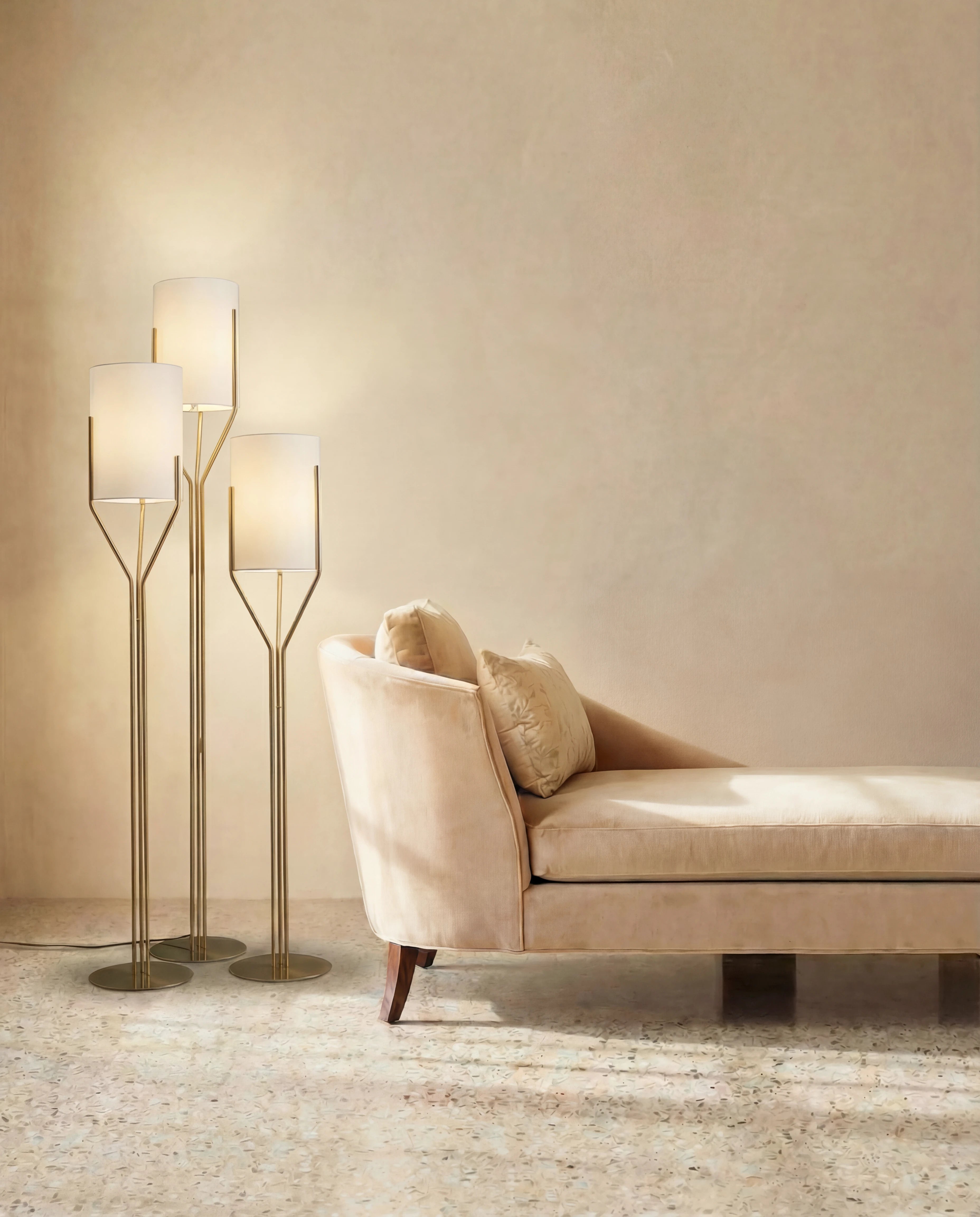 Ivory & Gold Torch Floor Lamp Trio Set
