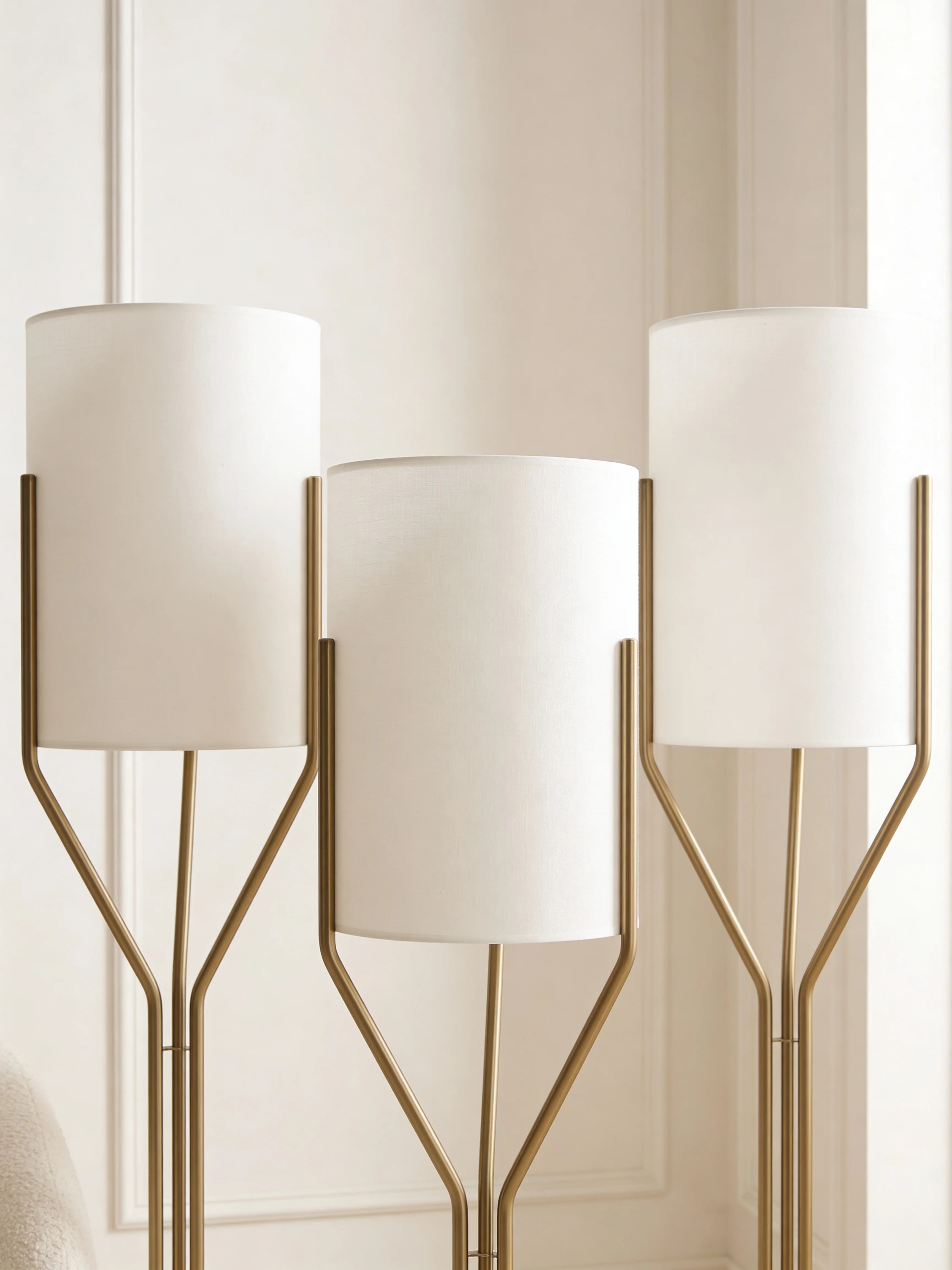 Ivory & Gold Torch Floor Lamp Trio Set