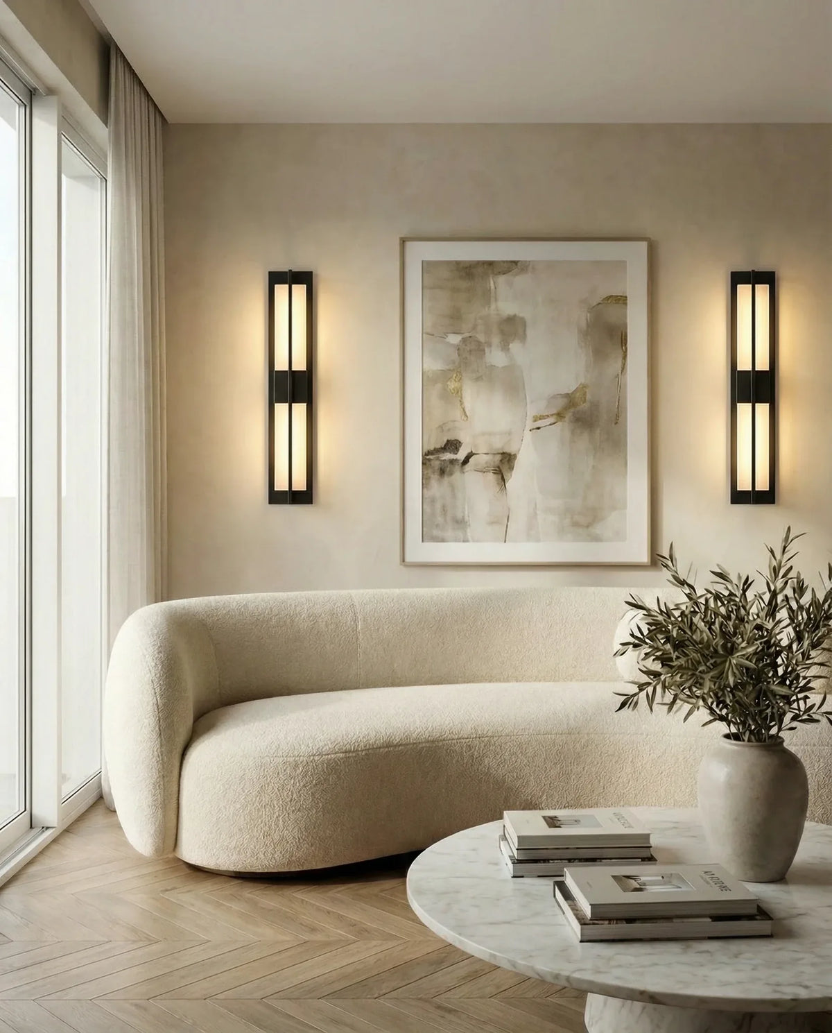 Black wall lamp on a Dubai hallway wall