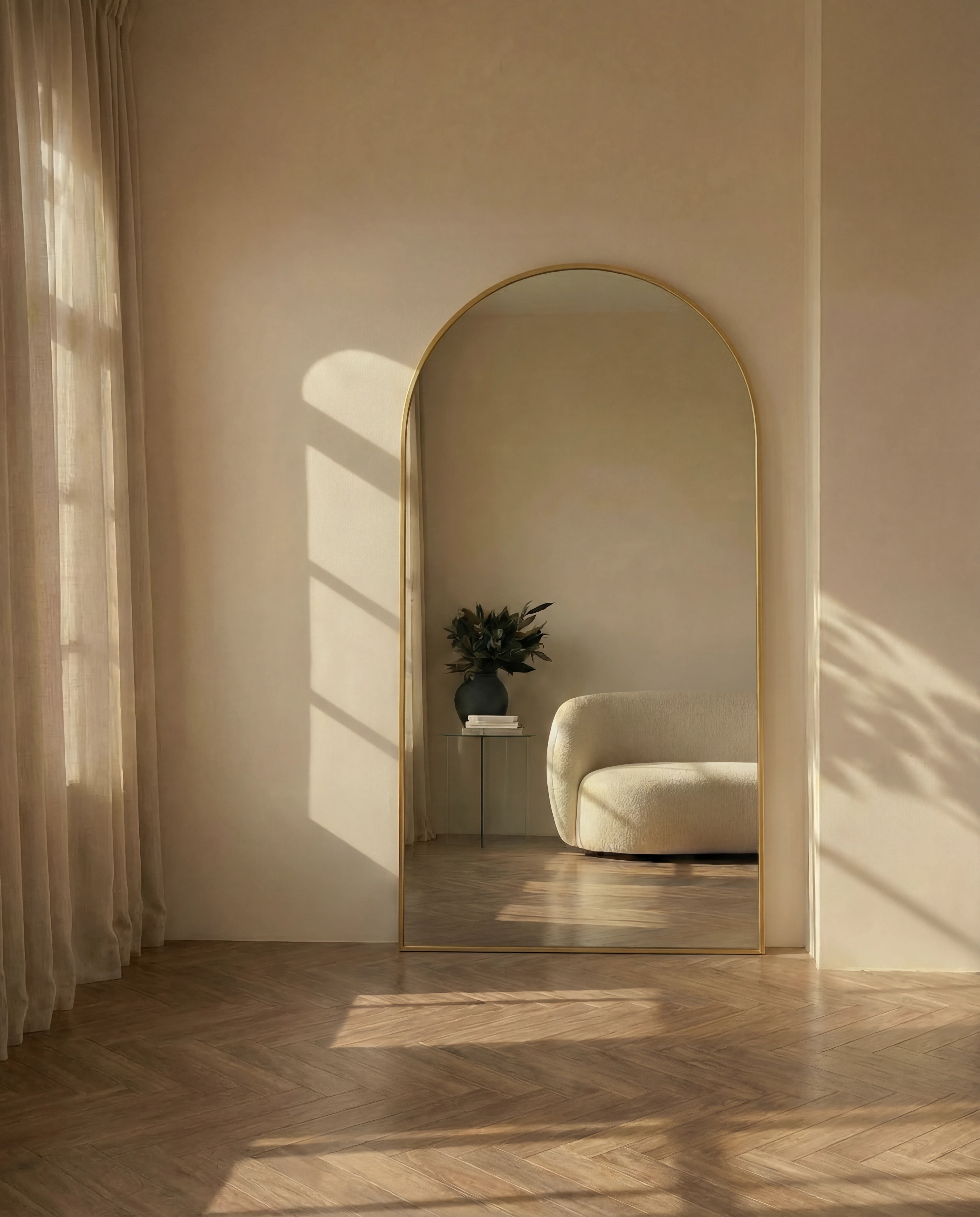 Juliette Tall Gold Framed Arch Standing Mirror