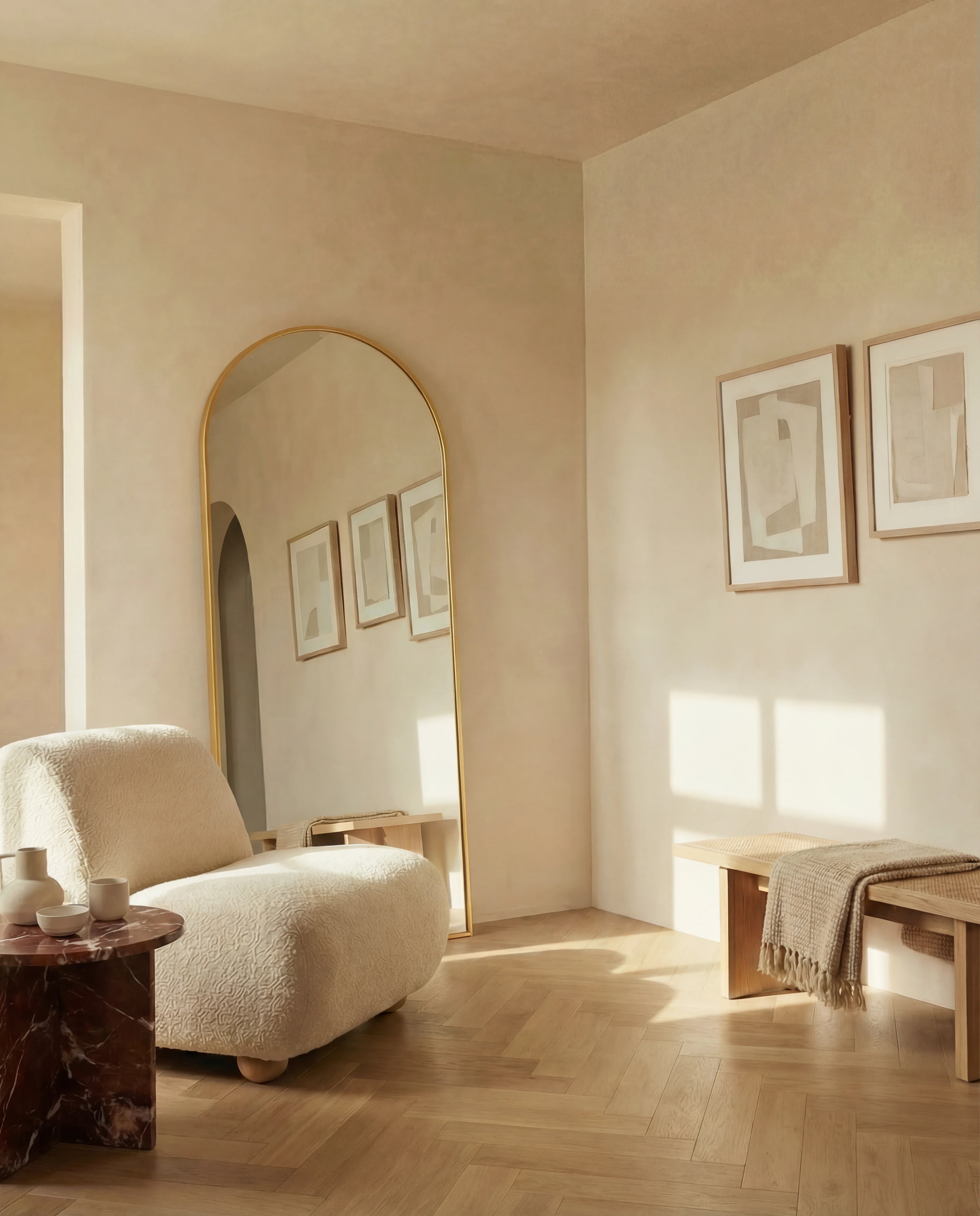 Juliette Tall Gold Framed Arch Standing Mirror