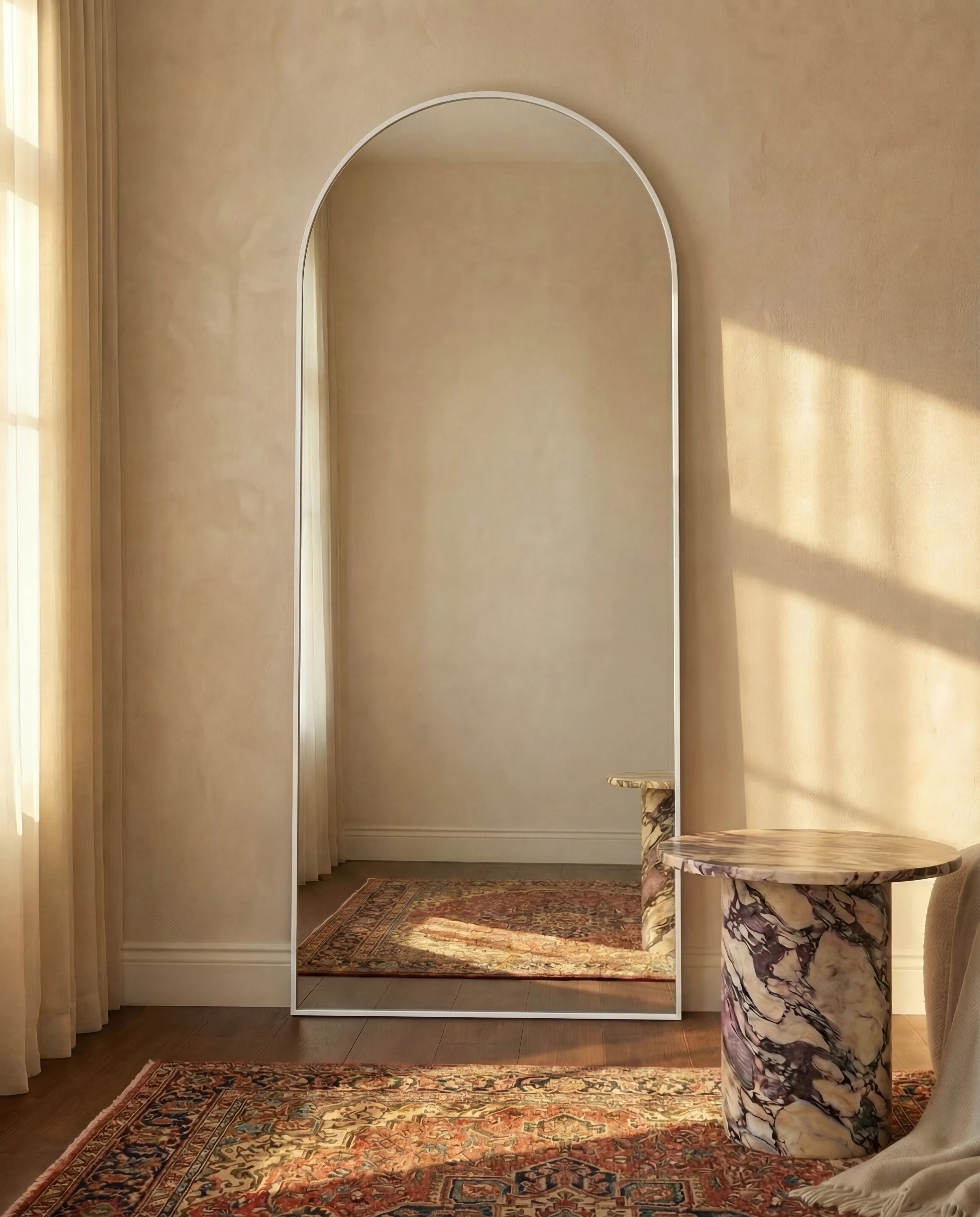 Juliette Tall Silver Framed Arch Wall Mirror