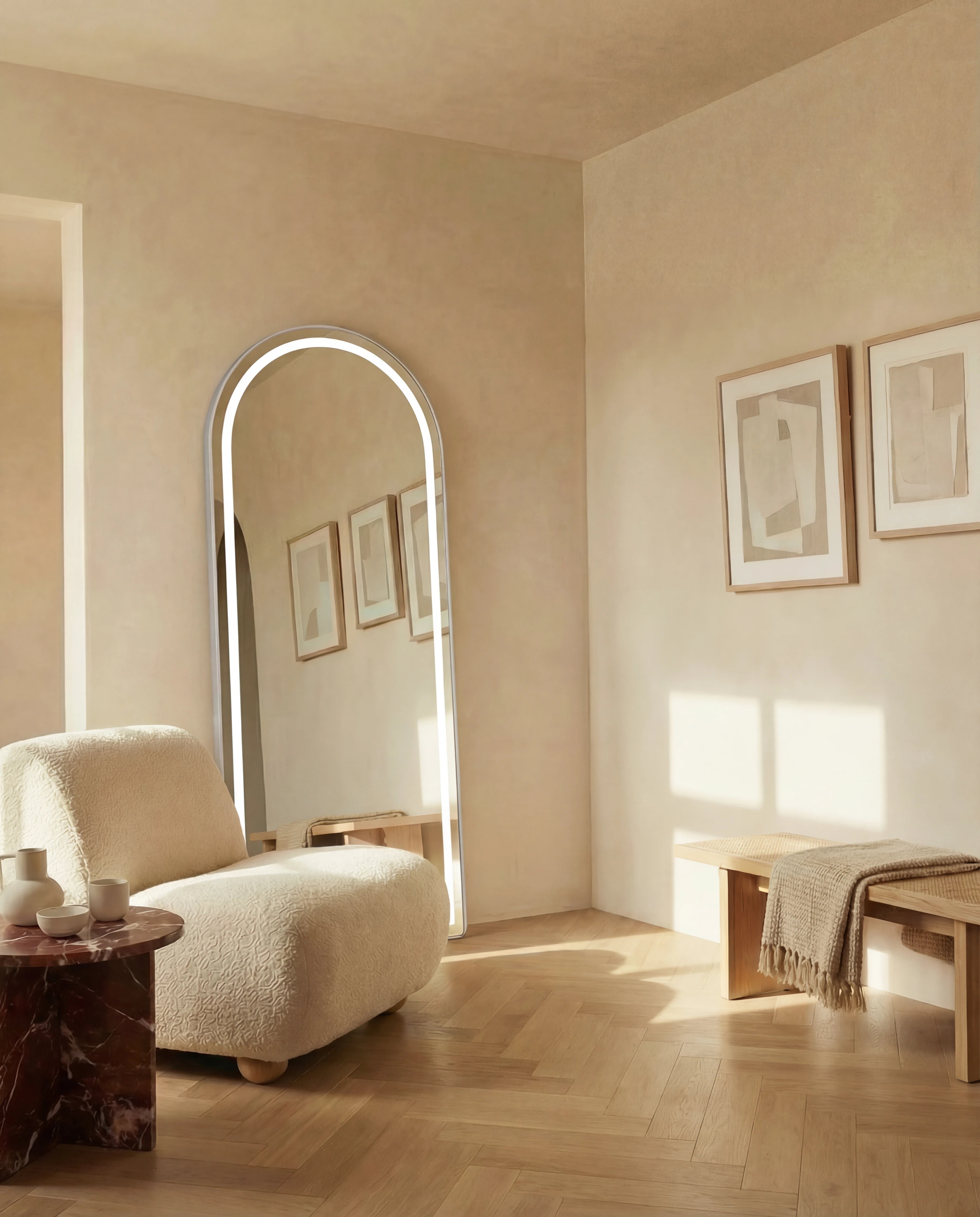 Juliette Tall Silver Framed Arch Wall Mirror with LED