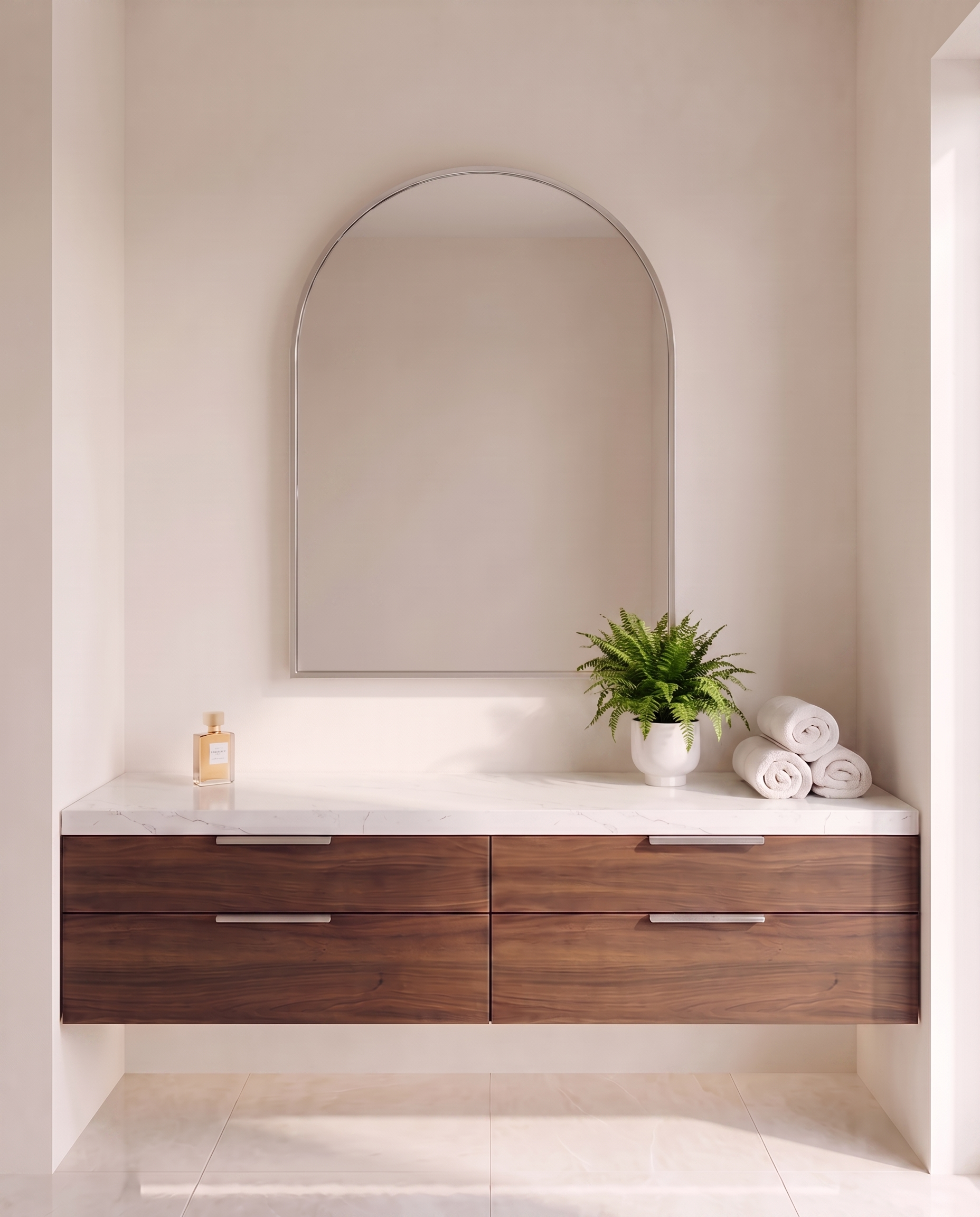 Juliette Silver Framed Arch vanity Wall Mirror
