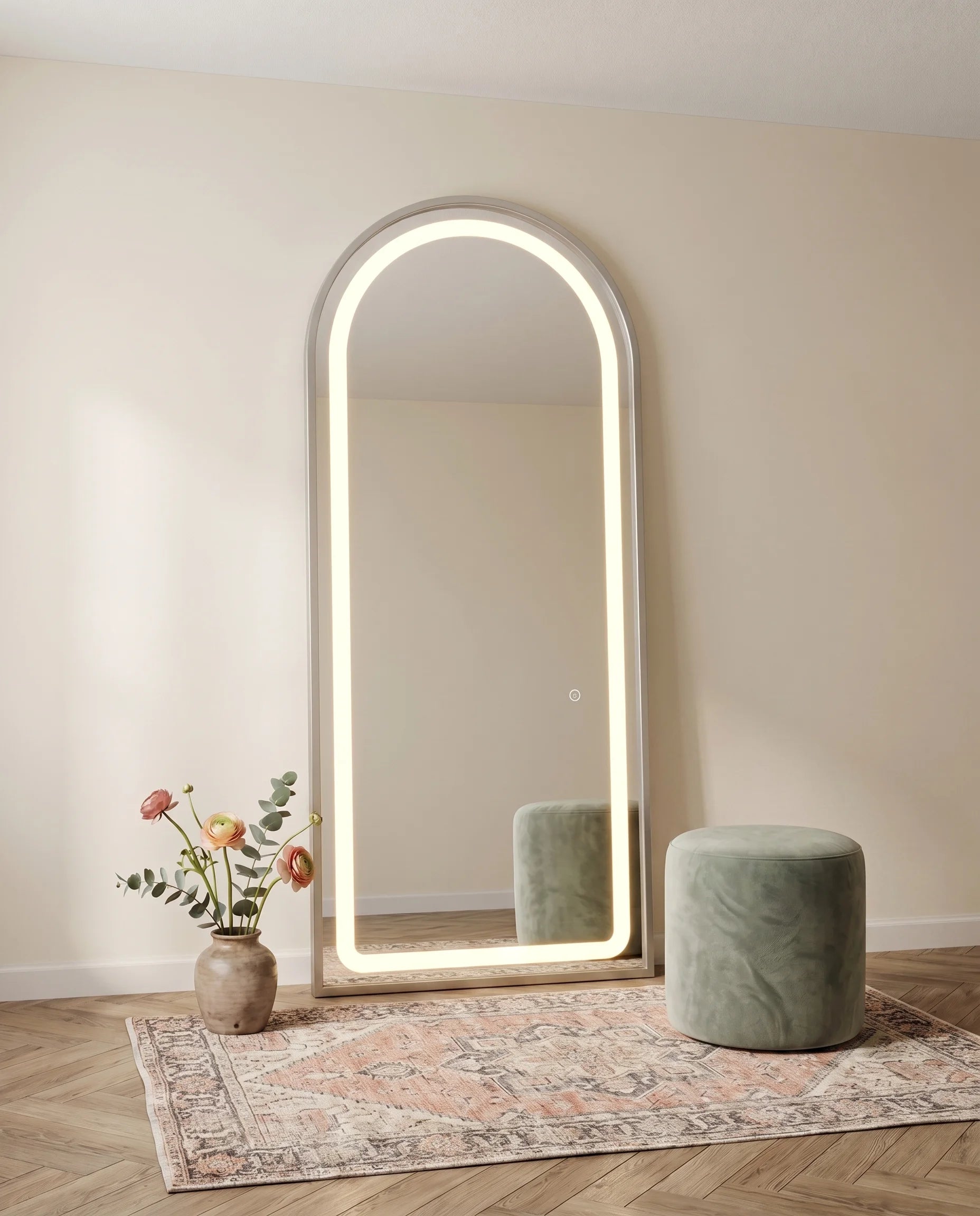 Diana LED Arched Wall Mirror with Silver Frame