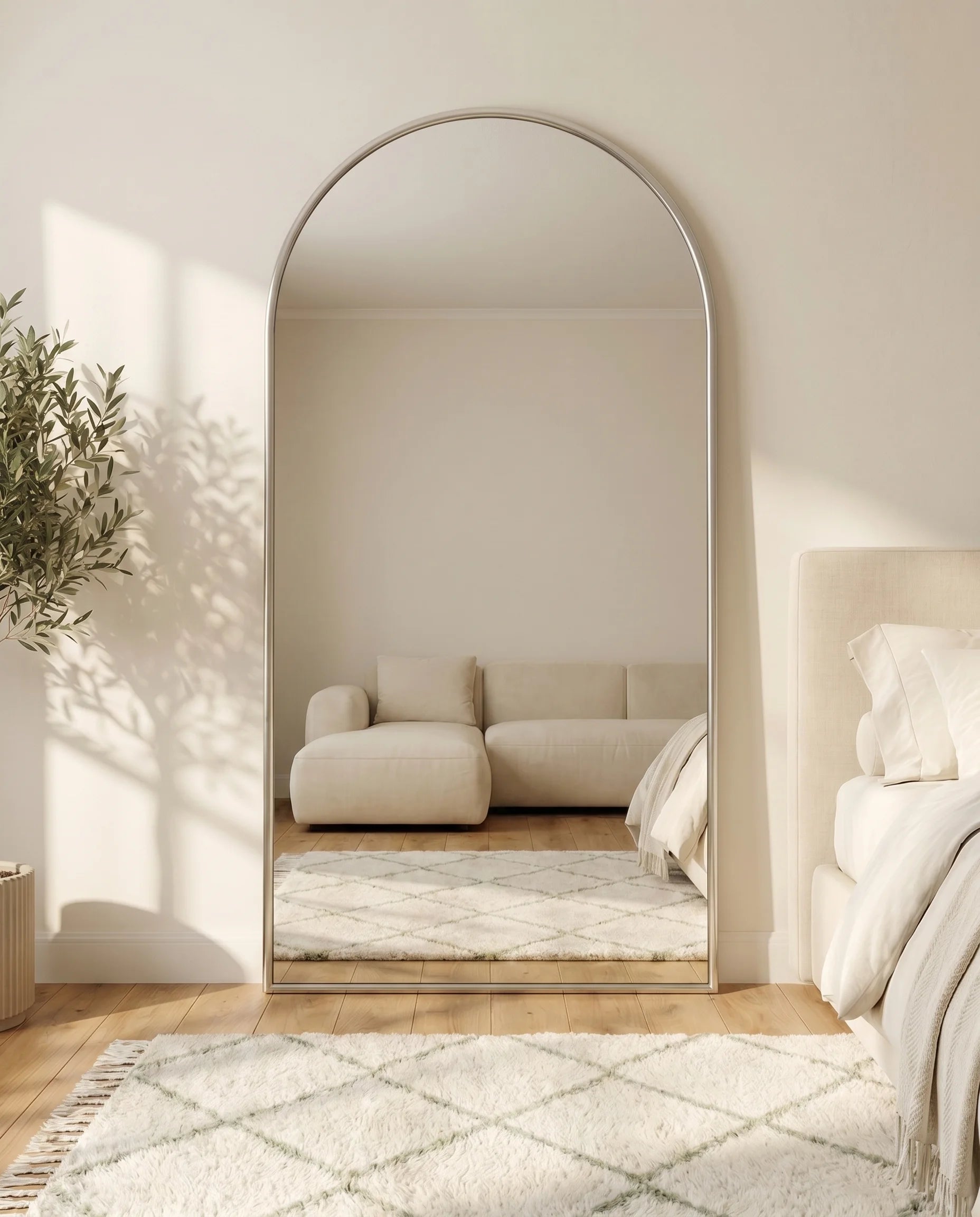 Juliette tall silver arch wall mirror