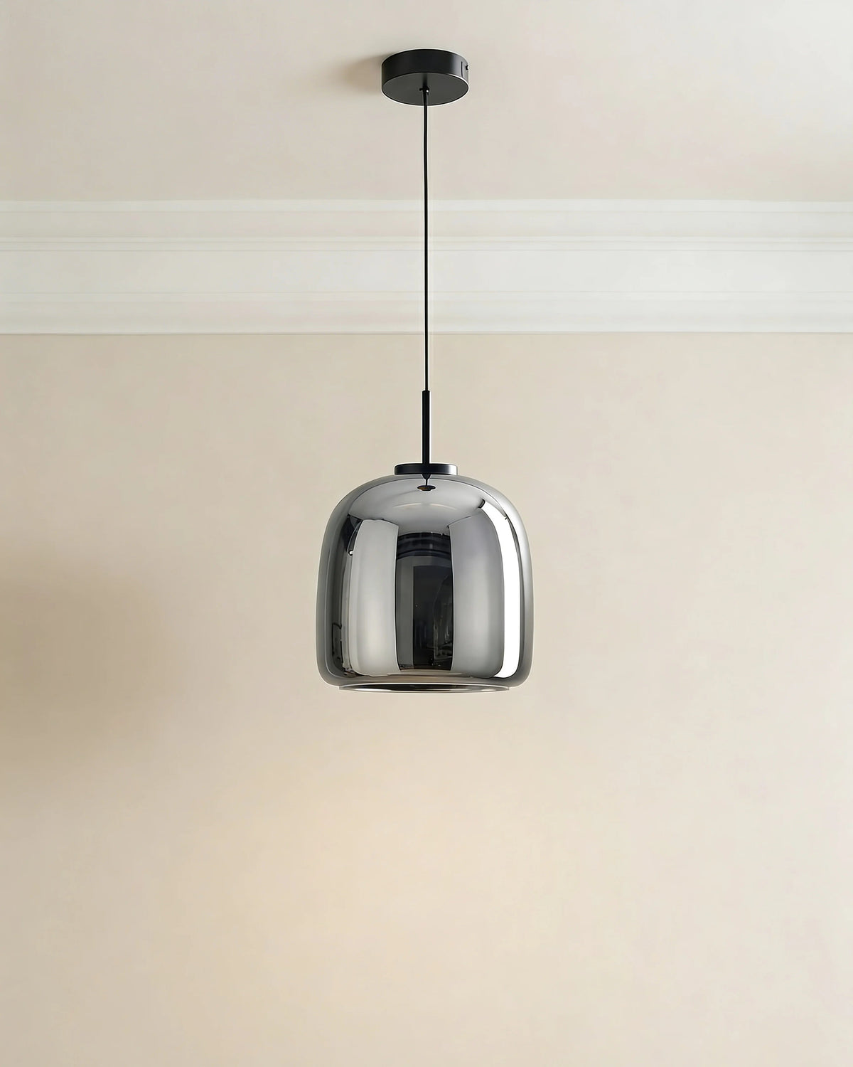 Grey glass pendant light in a Dubai kitchen