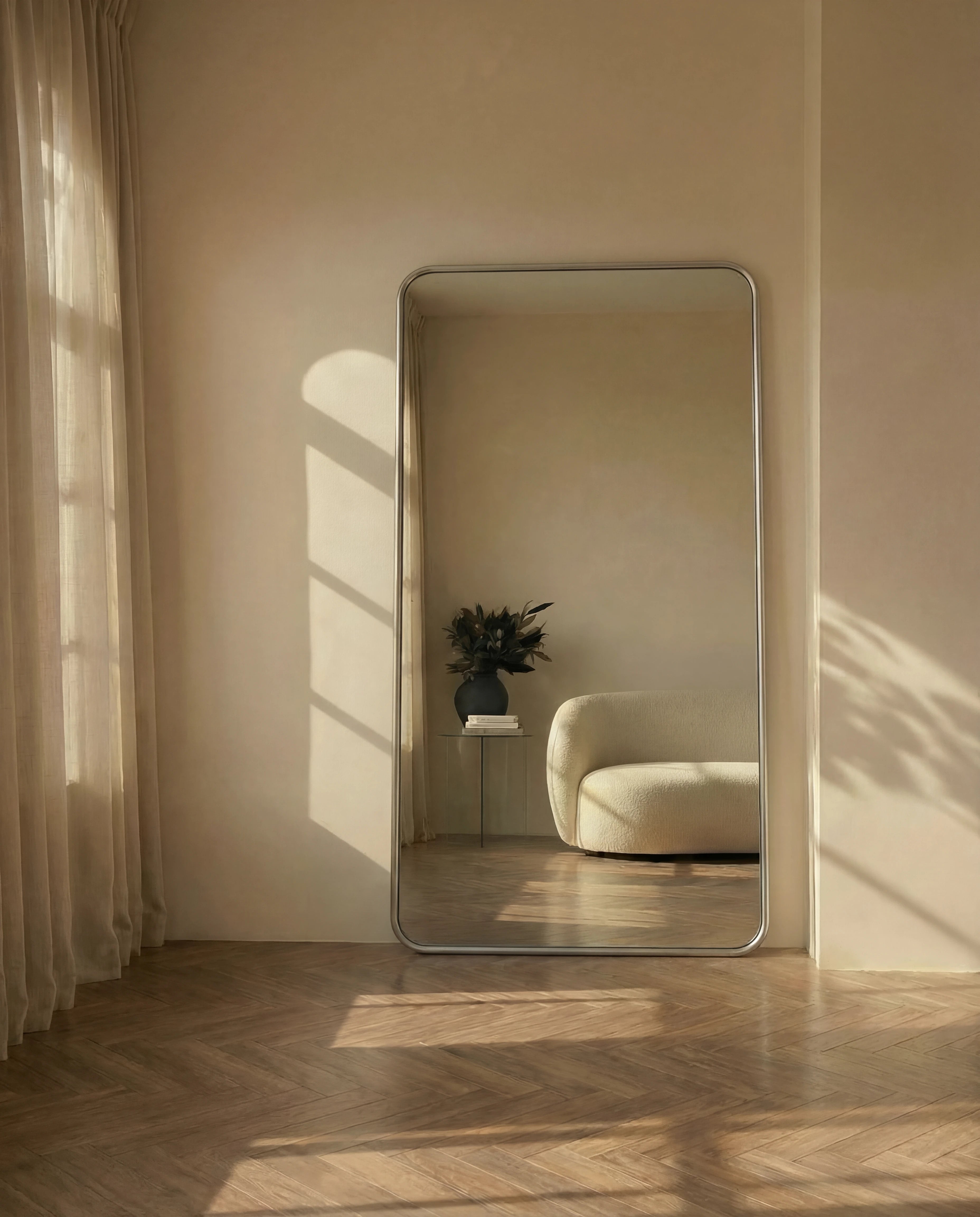 Lavish Silver Rounded Rectangular Mirror with Silver Frame