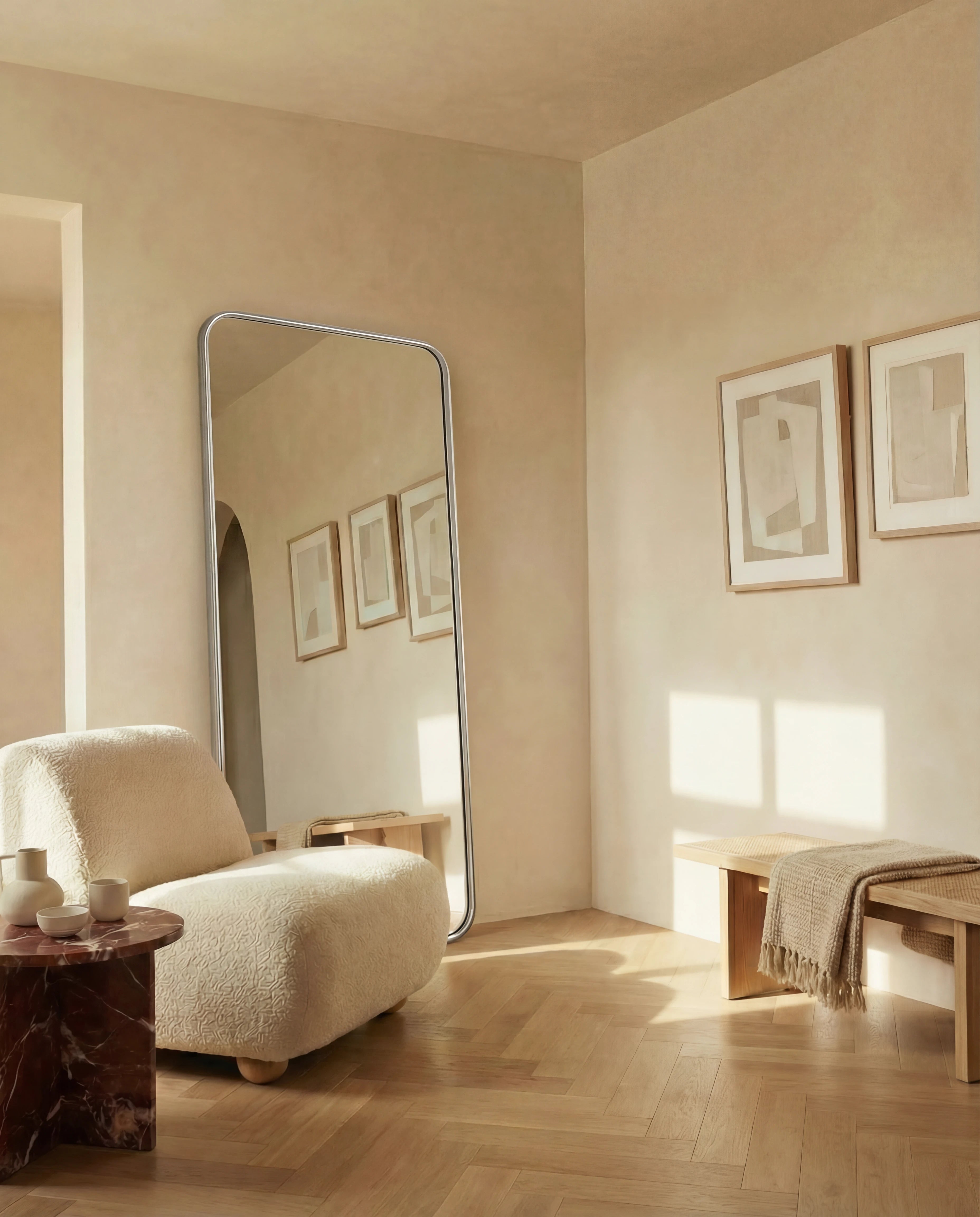 Lavish Silver Rounded Rectangular Mirror with Silver Frame