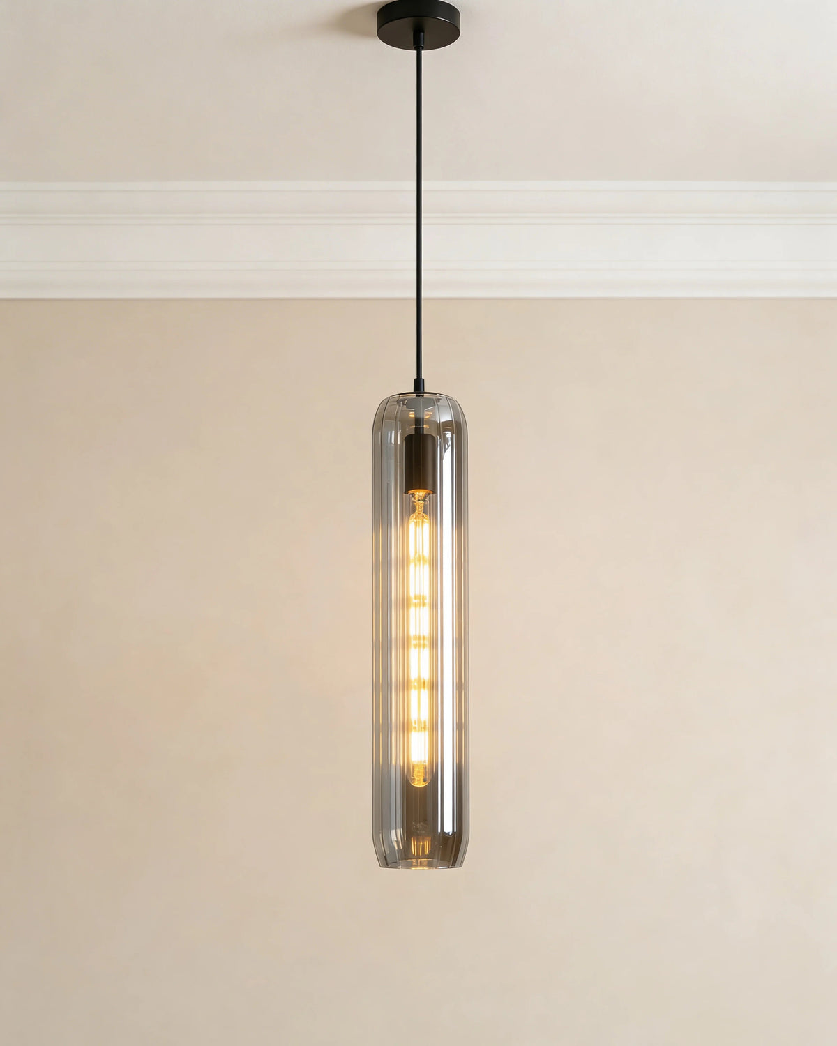 Glass and copper pendant light