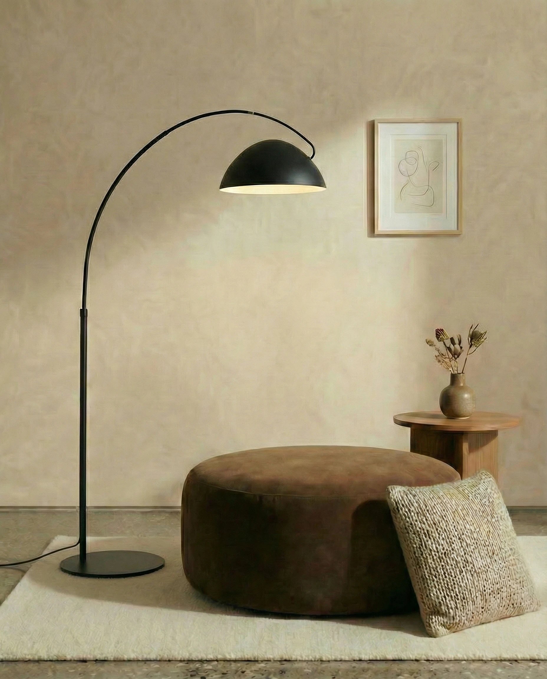 Lewis Mid-Century Black Curved Floor Lamp