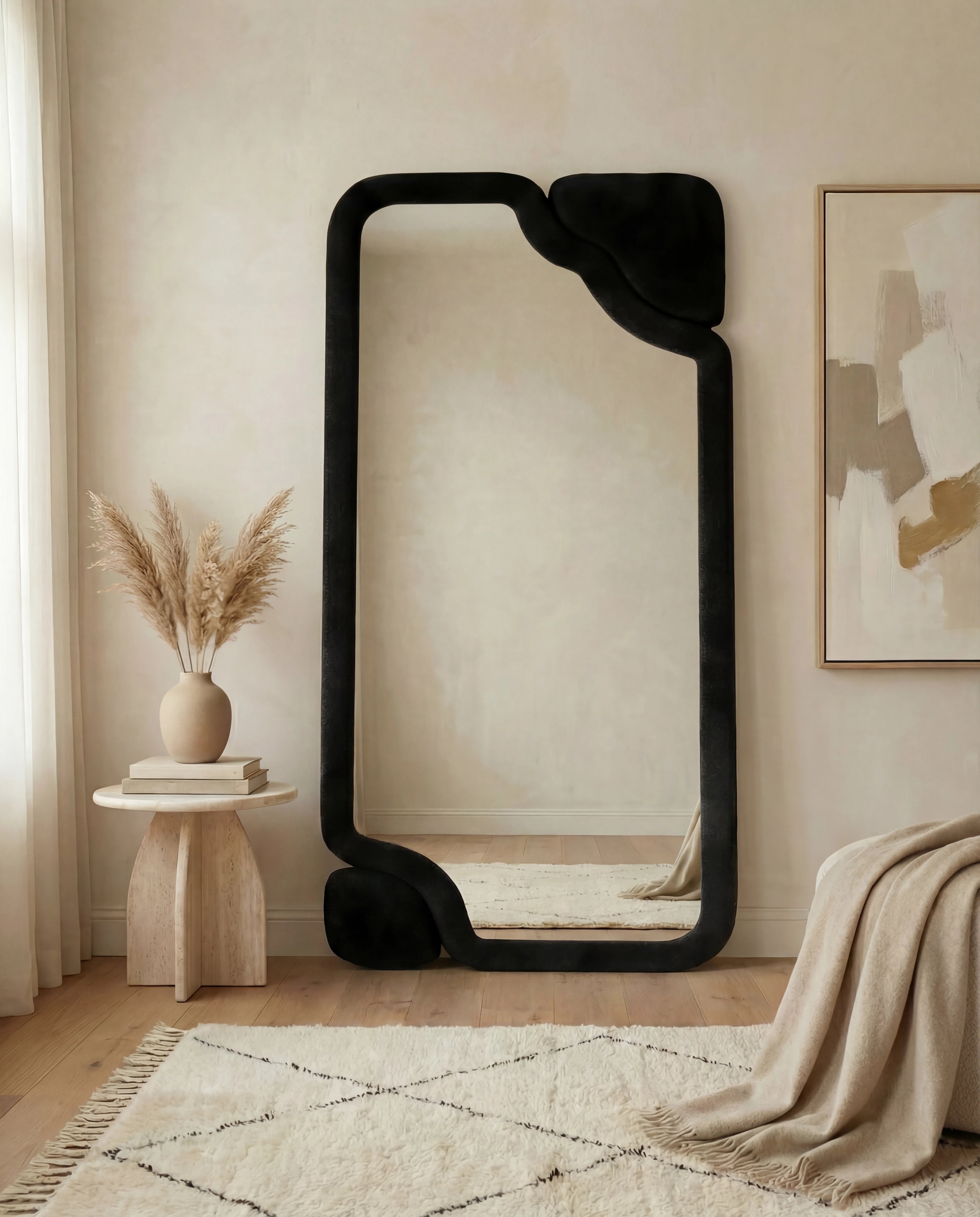 Leyla Black Decorative Full-Length Flannelette Wall Mirror