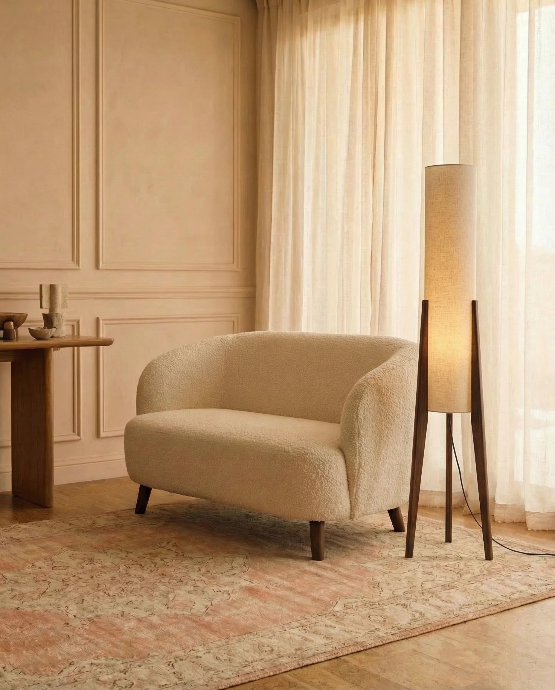 Liora Walnut Cylindrical Tripod Floor Lamp