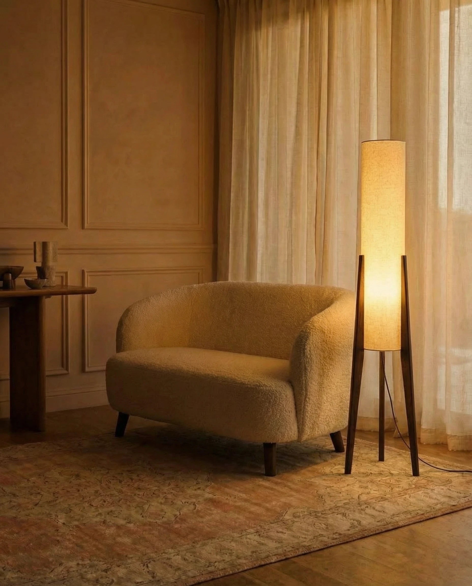 Liora Walnut Cylindrical Tripod Floor Lamp