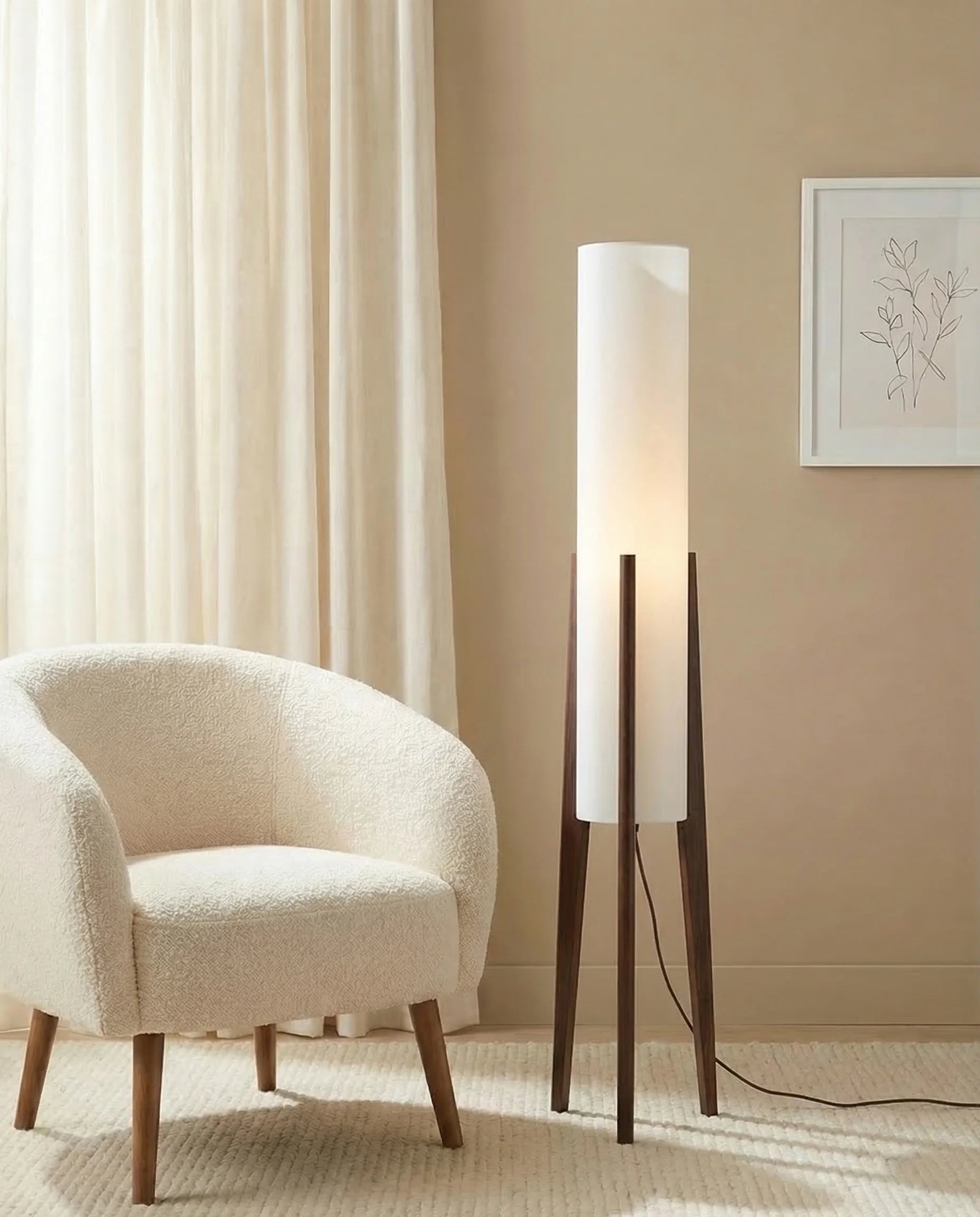 Liora Walnut Cylindrical Tripod Floor Lamp
