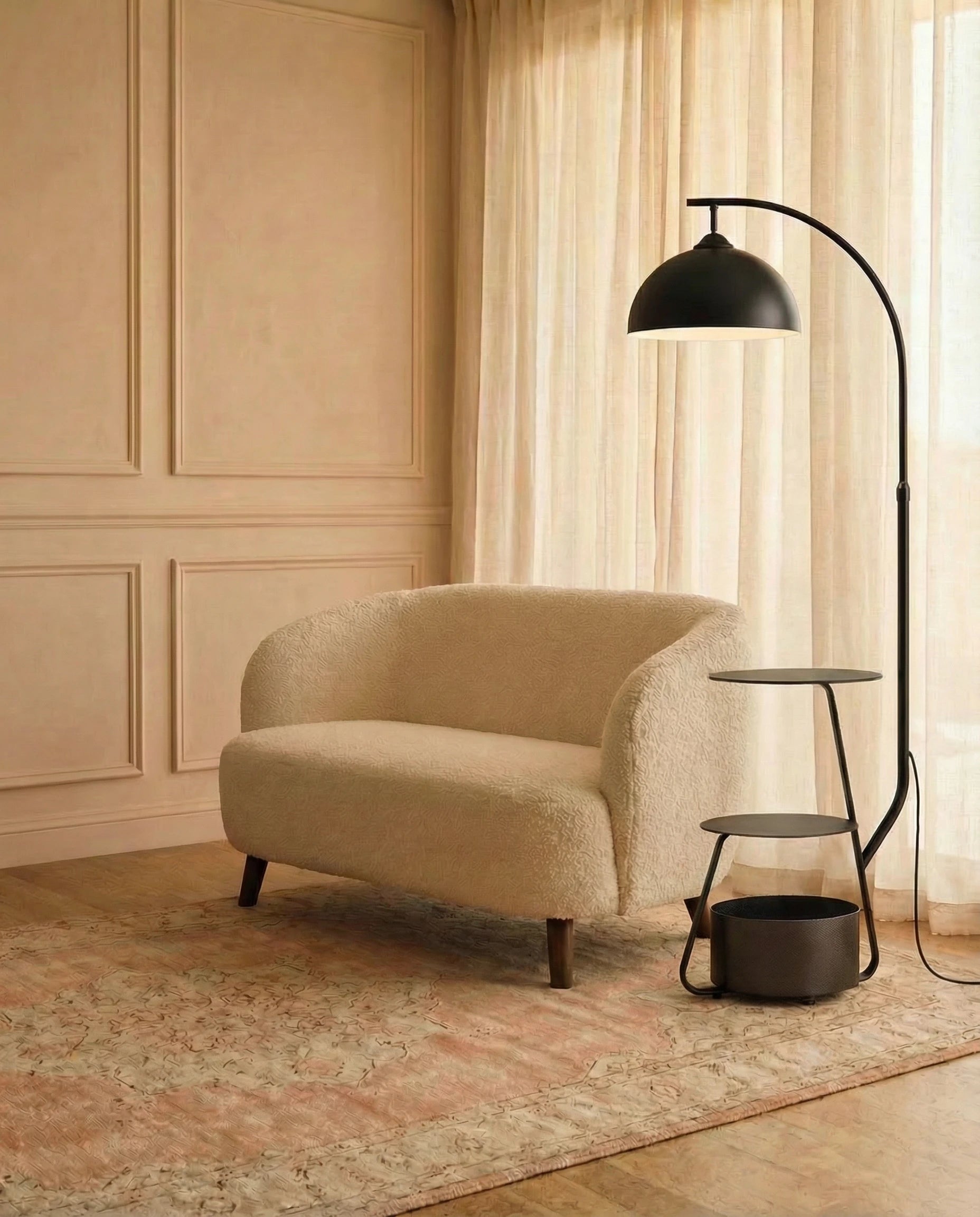 Lovcen Black Arched Floor Lamp with Tables & Shelve