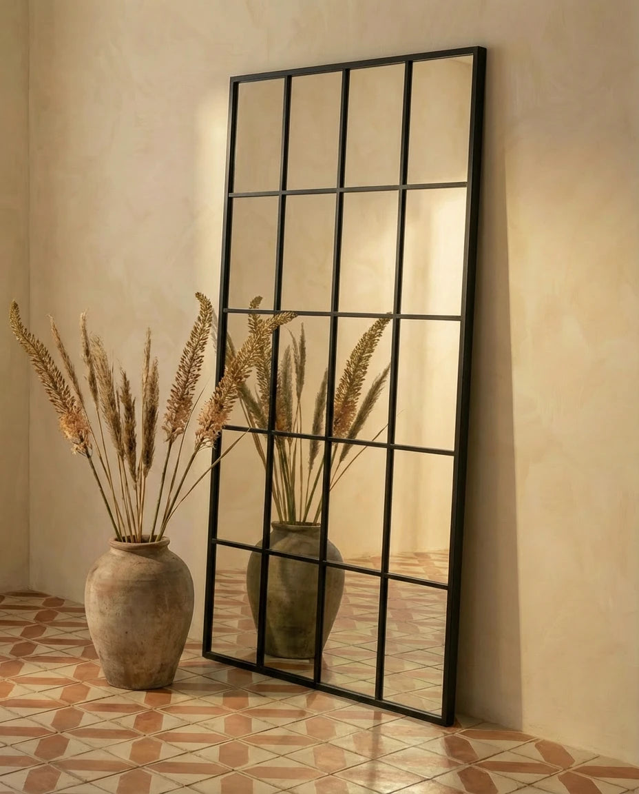 Lucia Classic Black Window Pane Rectangular Mirror