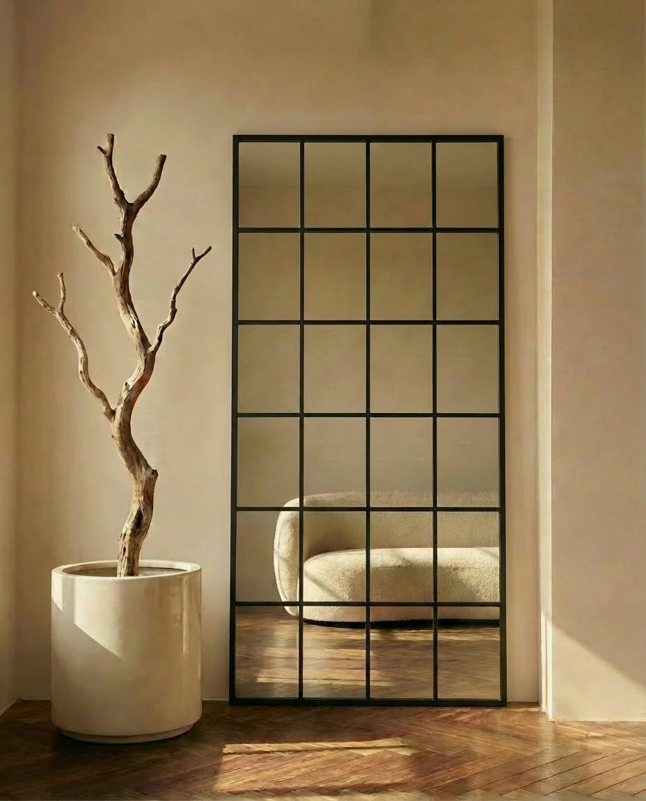 Lucia Classic Black Window Pane Rectangular Mirror